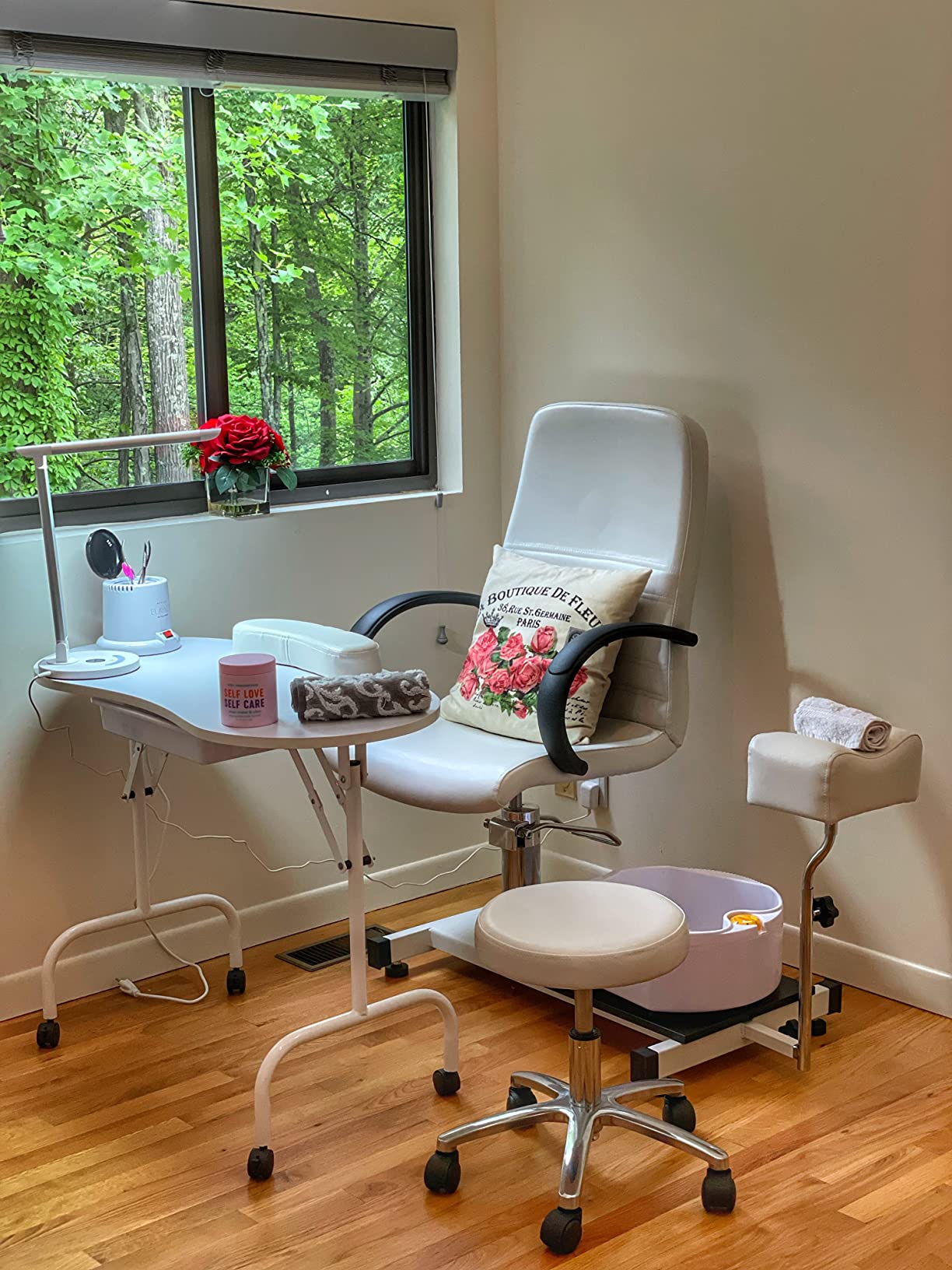 OmySalon Pedicure Chair White with Stool & Bubble Massage Foot Bath, Hydraulic Pedi Chair for Nail Tech, Beauty Spa Salon Unit Station Technician Supplies customer photo 1