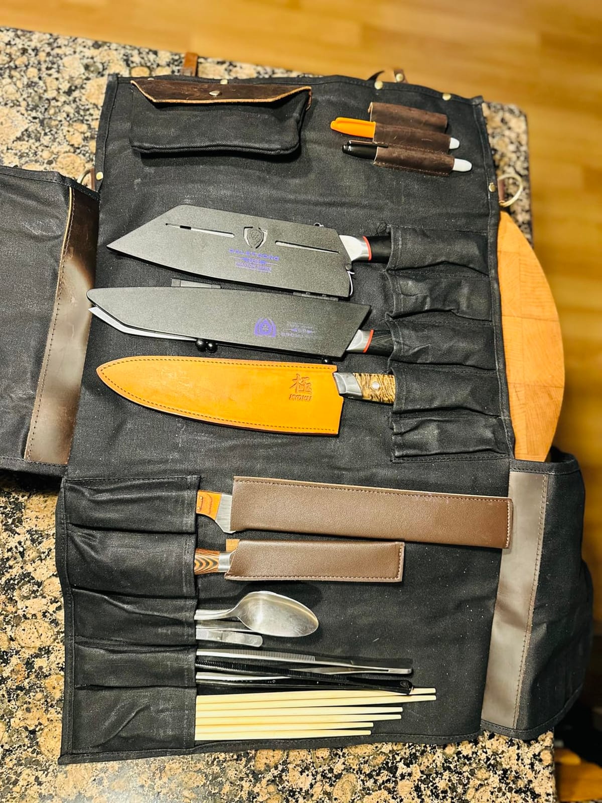 KYOKU Chef Knife Roll Bag, 10 Slot Leather & Waxed Canvas Case, Black customer photo 1