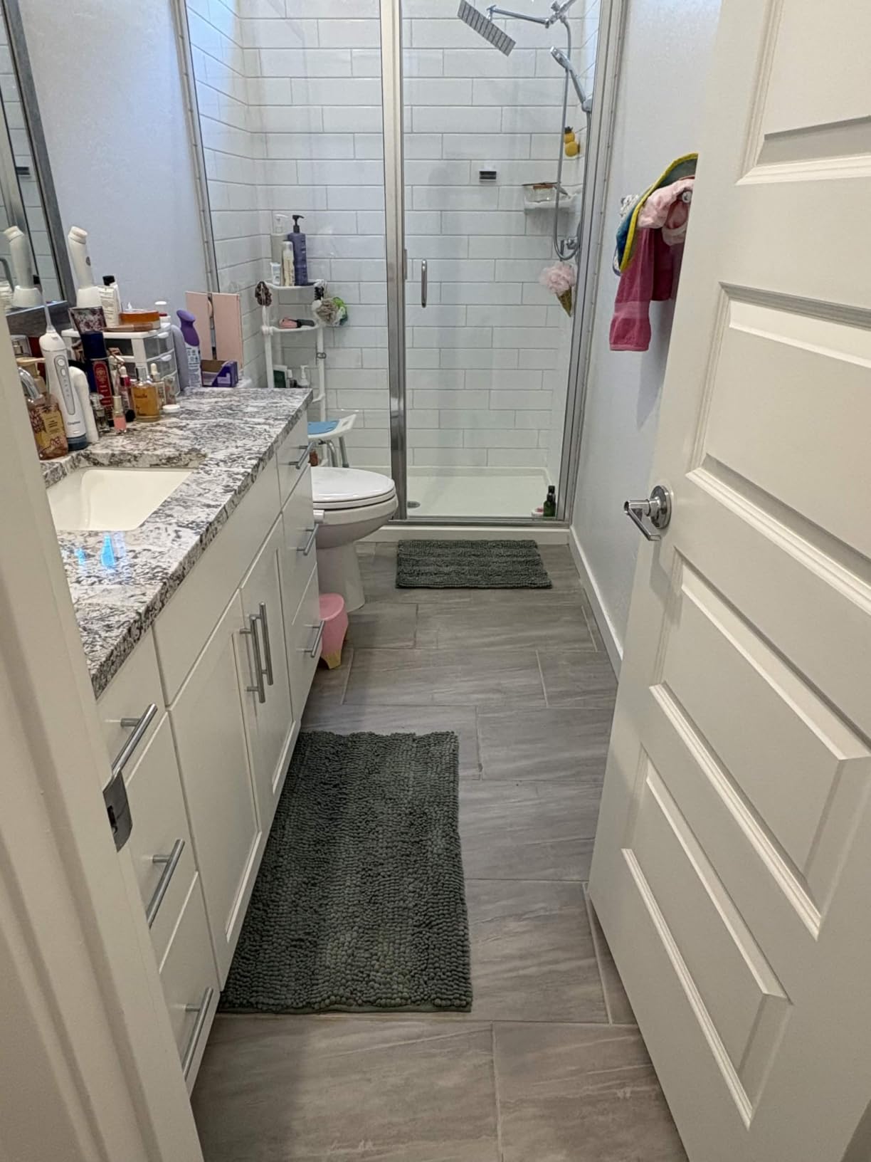 H.VERSAILTEX Sage Bathroom Rugs, Bath Mat Set of 2 Extra Thick Chenille Striped Pattern Shaggy Bath Rugs for Bath Room, Non Skid Bath Mats for Bathroom Floor (32 x 20 Plus 24 x 17 - Inches) customer photo 2
