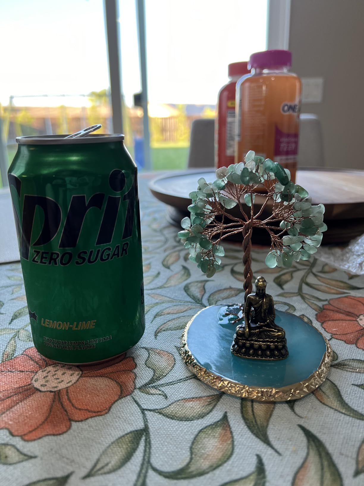 Buddha Statue with Healing Crystal Tree, Tree of Life for Positive Energy. Home Decor Yoga Meditation. Green.(B) customer photo 1