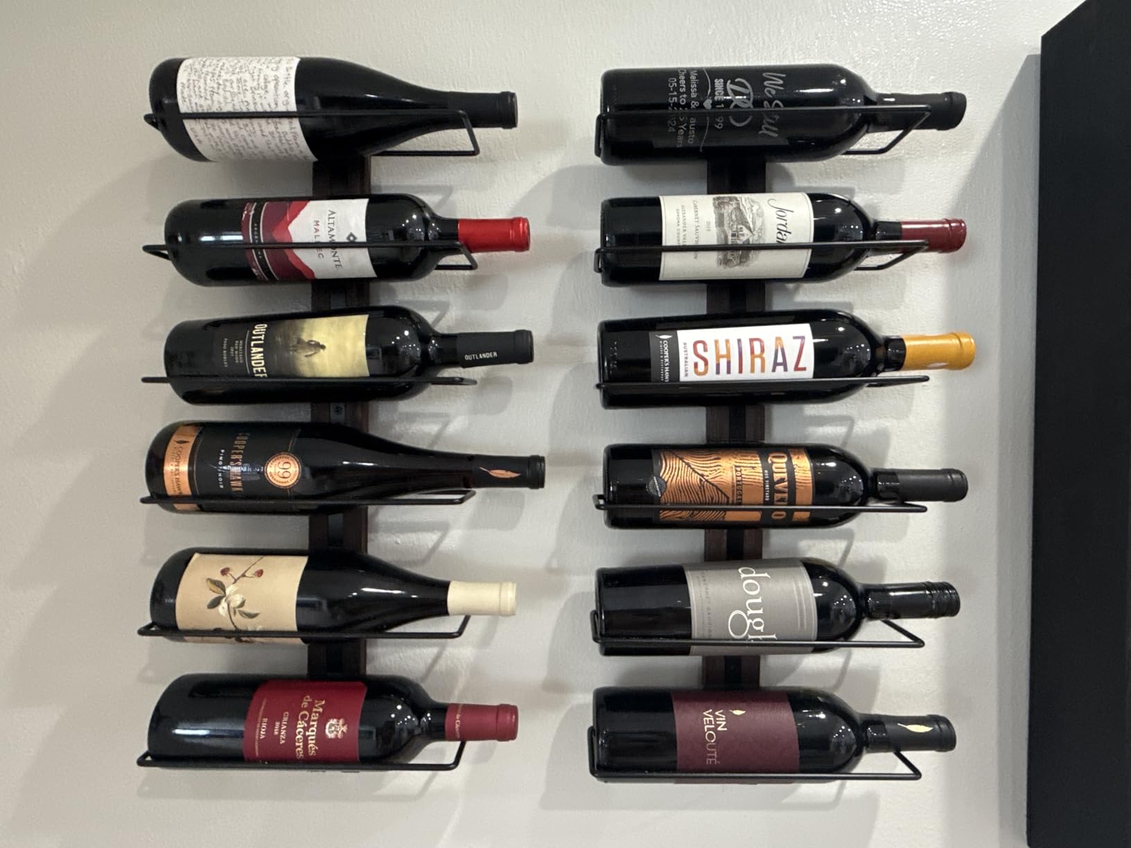 Wall Mounted Wine Rack, 9-Bottle Wall Wine Holder with Solid Wood Backboard customer photo 1