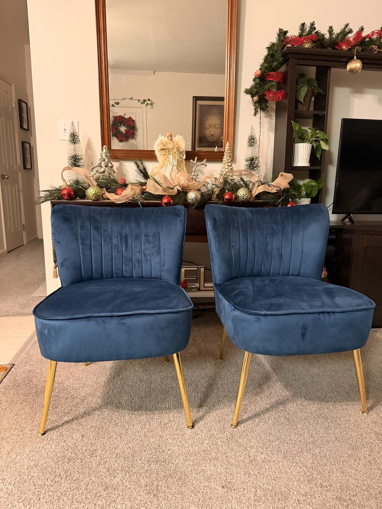 DUOMAY Modern Accent Chair Set of 2 PU Leather Slipper Chair Wingback Side Chair for Living Room Bedroom Entryway Small Corner Chair for Space Saving, Brown customer photo 1
