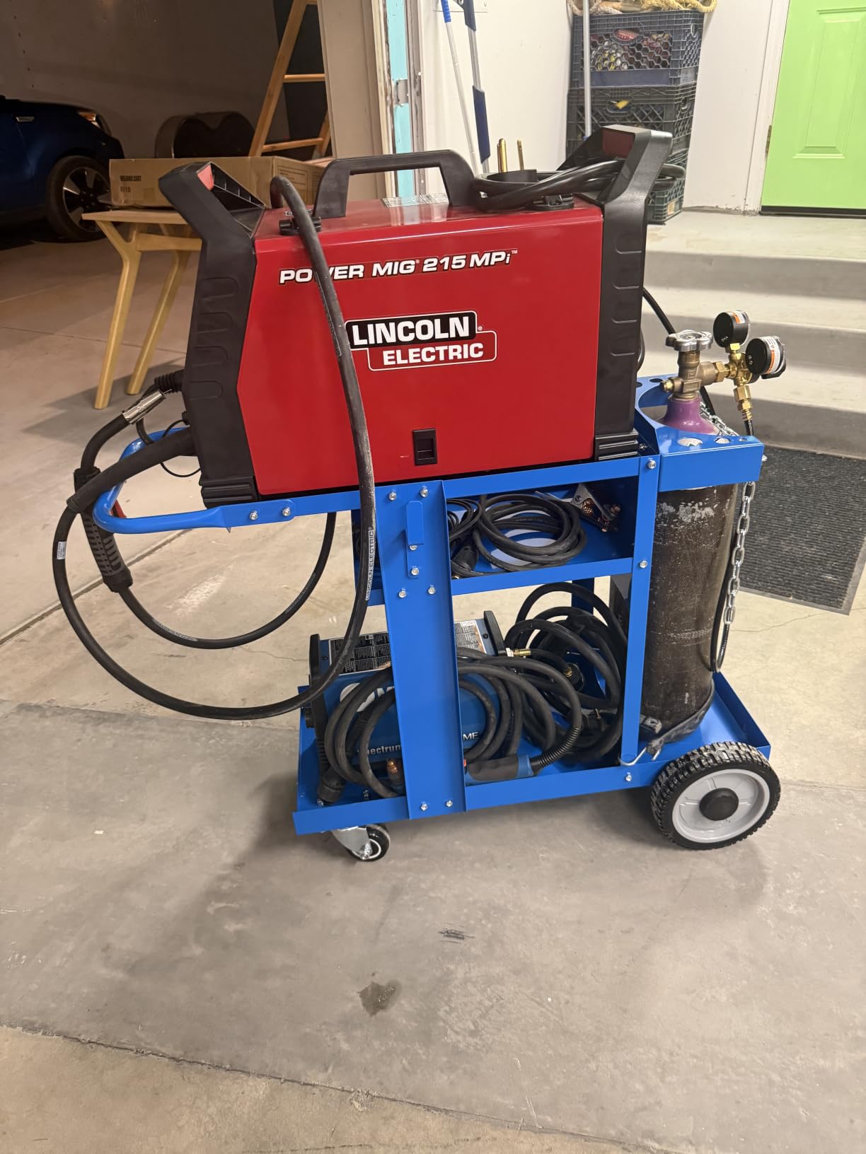 Foxngear Heavy Duty Welding Cart Blue for TIG MIG Welder Plasma Cutter, Large 3-Tier Welder Cart with Gas Bottle Storage, Swivel Caster Wheels, Steel Welding Table, 38.5