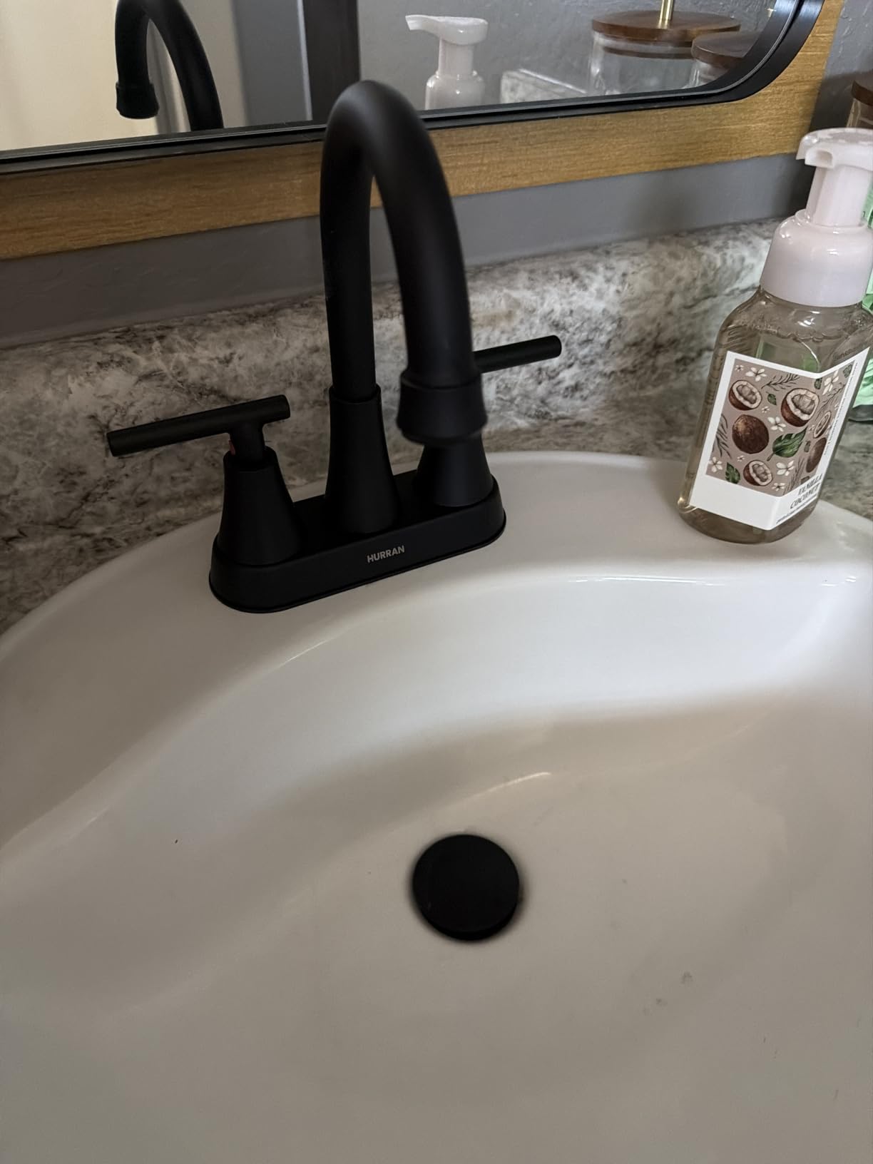 Brushed Gold Bathroom Faucet, Hurran 4 inch Centerset 2-Handle Lead-Free customer photo 2