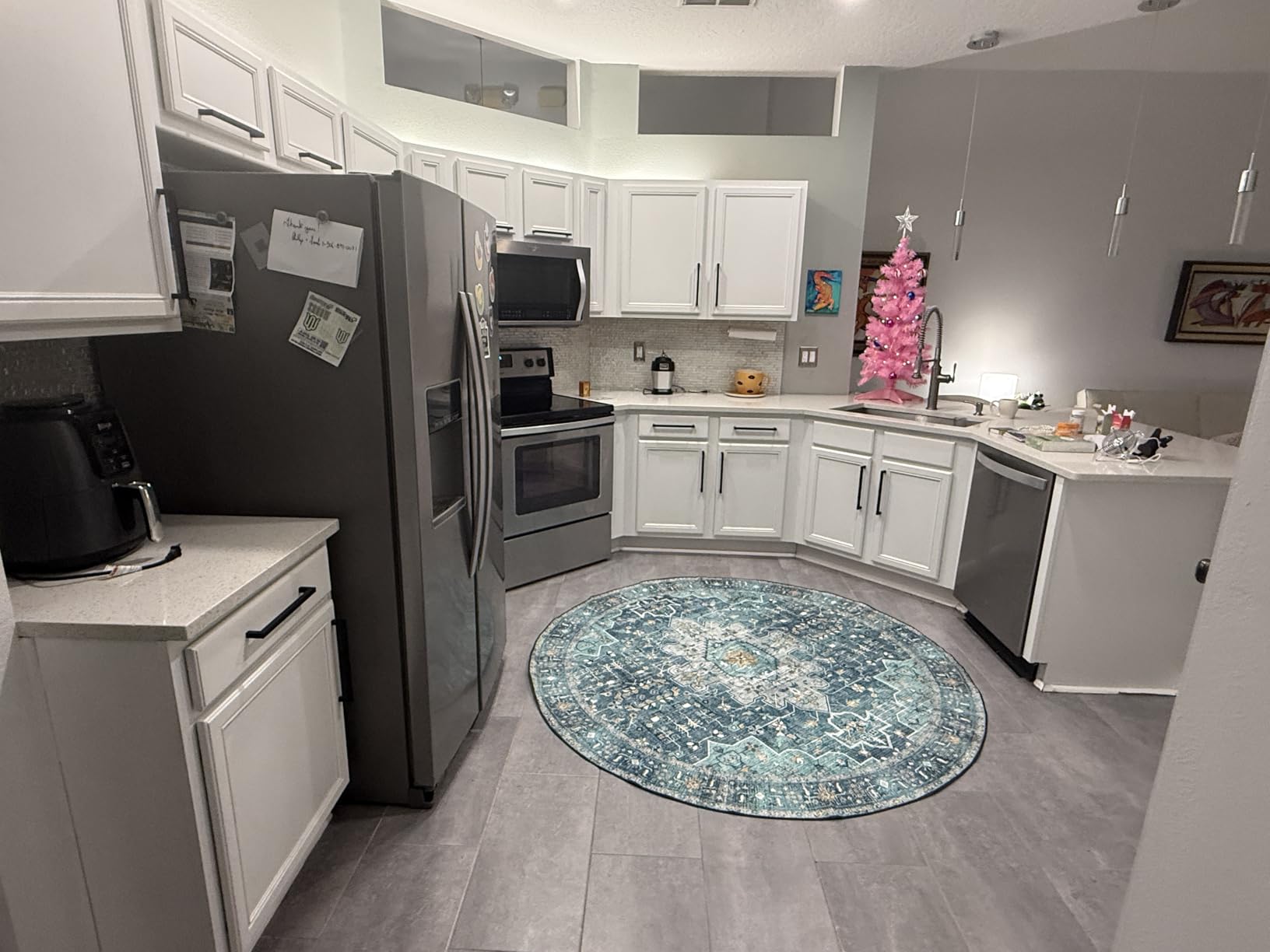 Moynesa Ultra-Thin Washable Vintage Area Rug - 5x7 Large Bedroom Boho Non-Slip Non-Shedding Living Room Mat Oriental Medallion Floor Carpet for Kids Nursery Room Office, Pink/Teal/Multi customer photo 2