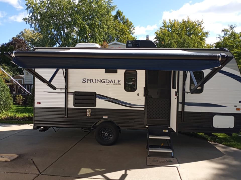 Awnlux White Motorized Modular Retractable RV Awning Full Set Assemblies for RV, 5th Wheel, Travel Trailers, Toy Haulers, and Motorhome - RV Trailer Awning for Home or Camper - 14x8 Ft - Black Strip customer photo 1