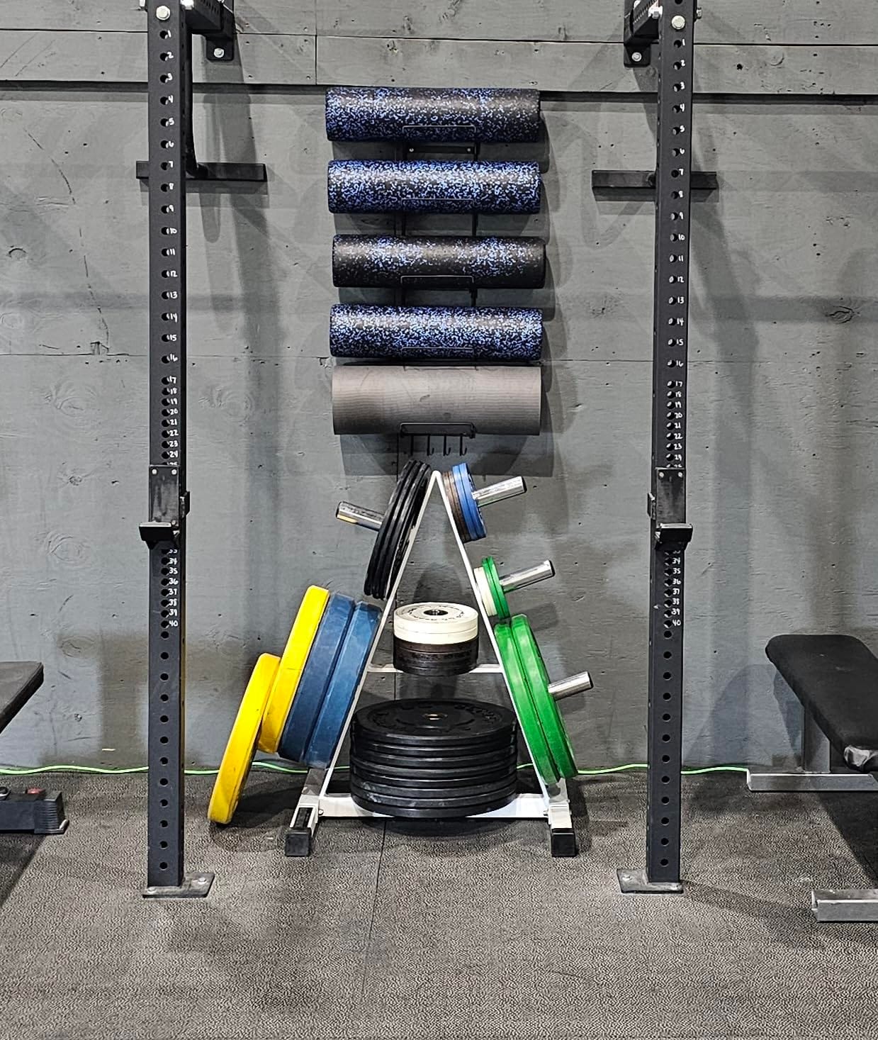 MRZZATA 5-Tiers Yoga Mat Holder Wall Mount, Metal Storage Rack for Mats/Wheels, Foam Roller and Block, Wall Rack with 3-Hooks for Hanging Stretching Strap, Resistance Bands, Yoga Accessories customer photo 2