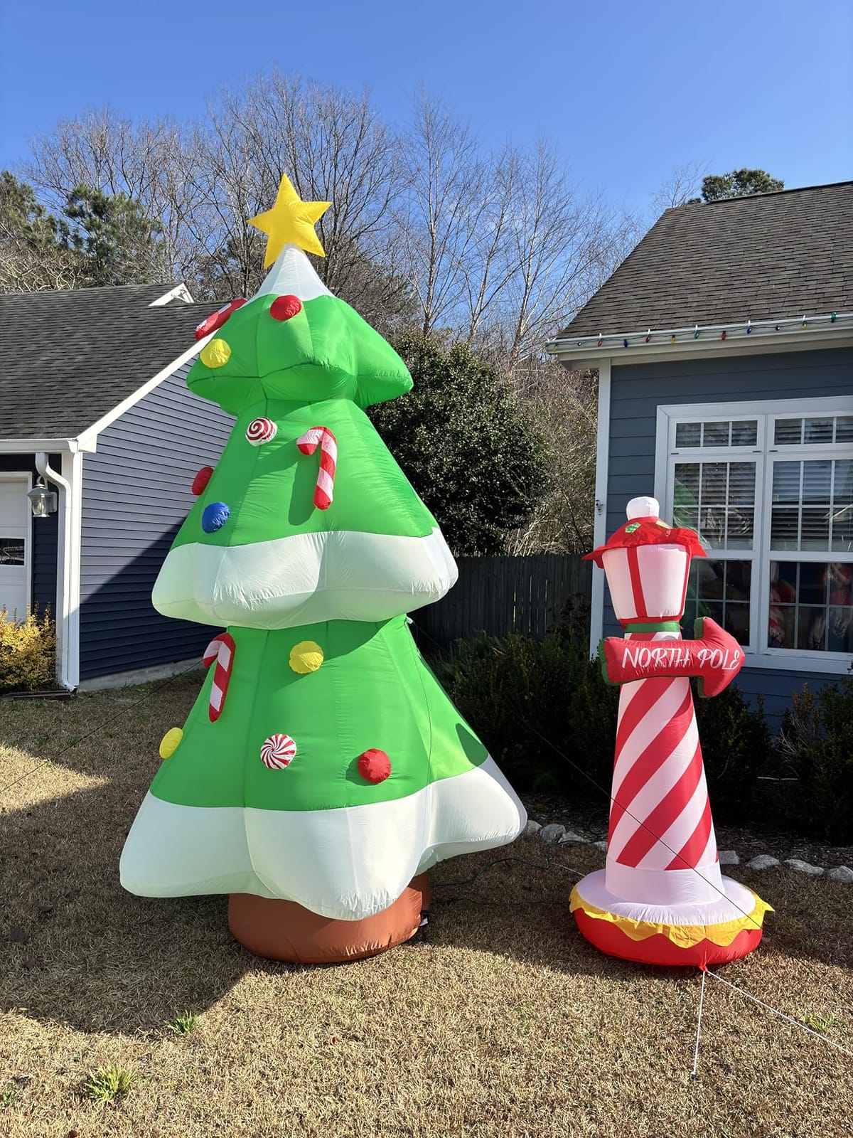 Juegoal 6 FT Christmas Inflatables Outdoor Decorations, Inflatable Xmas Lighthouse, Lighted Blow Up North Pole Sign with Built in LED Lights, Light Up Holiday Winter Lawn Yard Garden Decor customer photo 1
