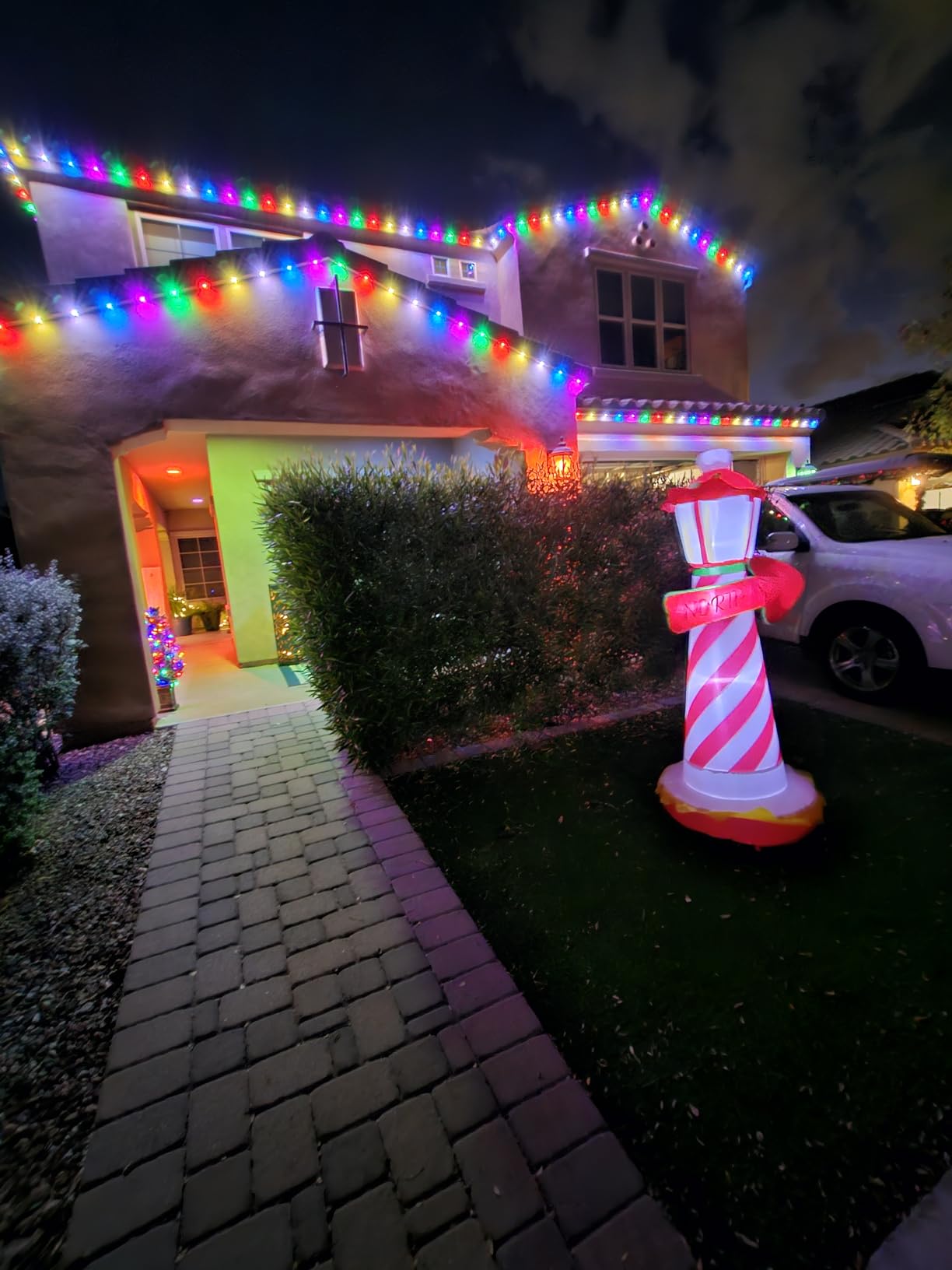 Juegoal 6 FT Christmas Inflatables Outdoor Decorations, Inflatable Xmas Lighthouse, Lighted Blow Up North Pole Sign with Built in LED Lights, Light Up Holiday Winter Lawn Yard Garden Decor customer photo 2