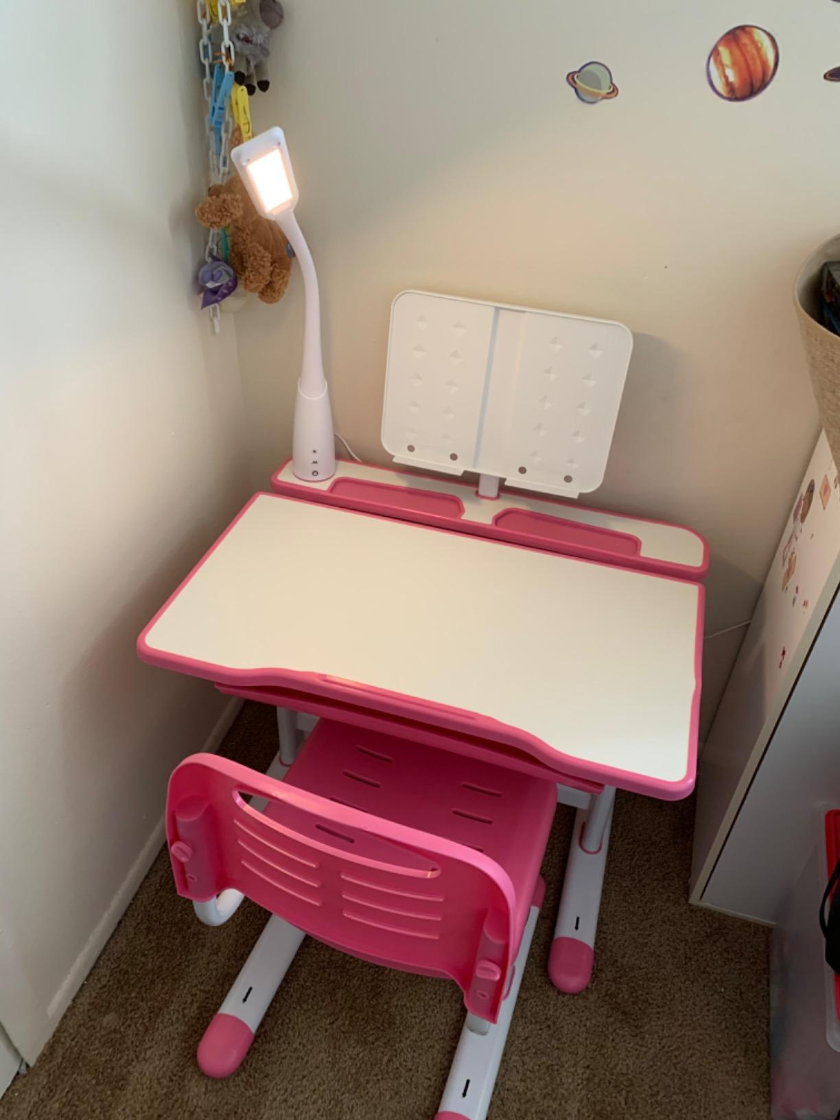 Artist hand Height Adjustable Kids Desk and Chair Set with LED Light,Drawer customer photo 1