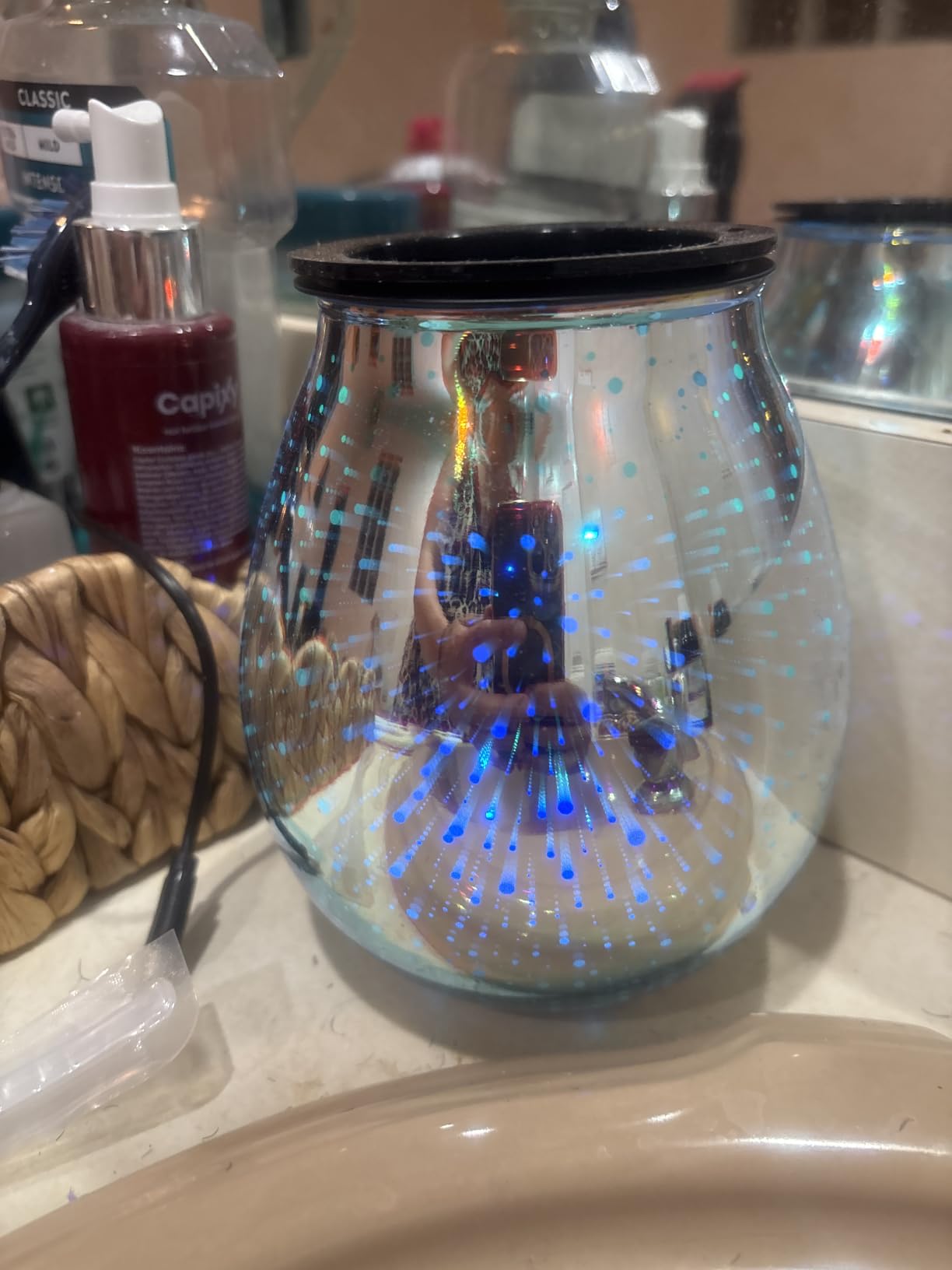inrorans Glass Electric Wax Melt Warmer Oil Burner with Stable Heating PTC Reusable Silicone Tray 7 Colorful Changing Led Light Night Light Scent Warmer for Home Fragrance Warmers-Firework customer photo 2