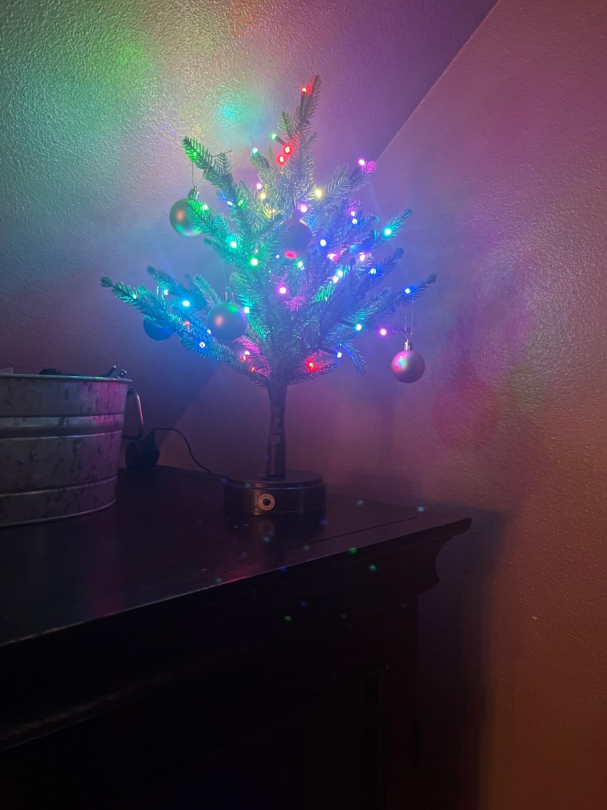 Colorful Lighted Christmas Tree, 72 LED 28 Colors Changing Artificial Christmas Decorations Tree for Home, Tabletop Christmas Mini Tree Light with Multicolor Ball for Bedroom Living Room Party Table customer photo 1