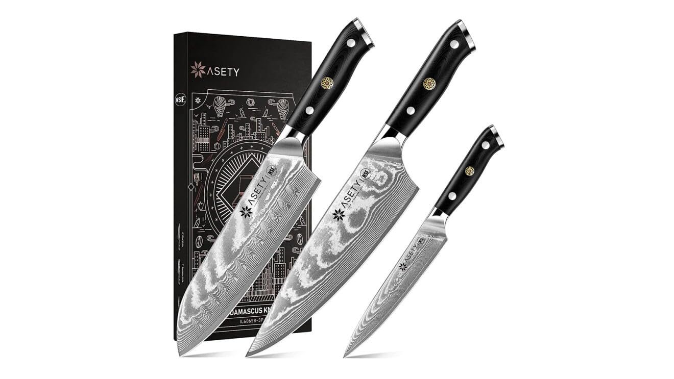 ASETY Damascus Knife Set 3 PCS, Japanese Kitchen Knives with G10 Handle customer photo 1
