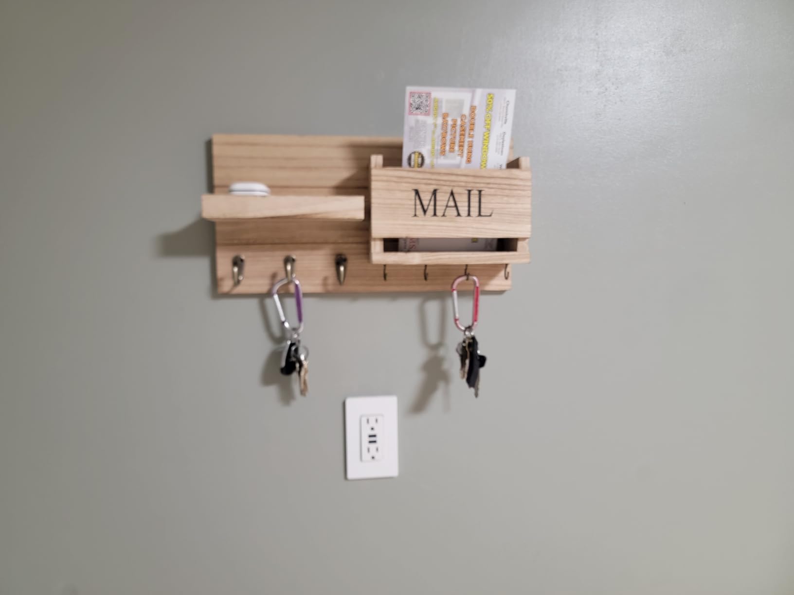 Lwenki Mail Organizer for Wall Mount – Key Holder with Shelf Includes Letter Holder and Hooks for Hallway Farmhouse Decor – Rustic Wood with Flush Mounting Hardware (16.5” x 9.1” x 3.4”) (White) customer photo 2