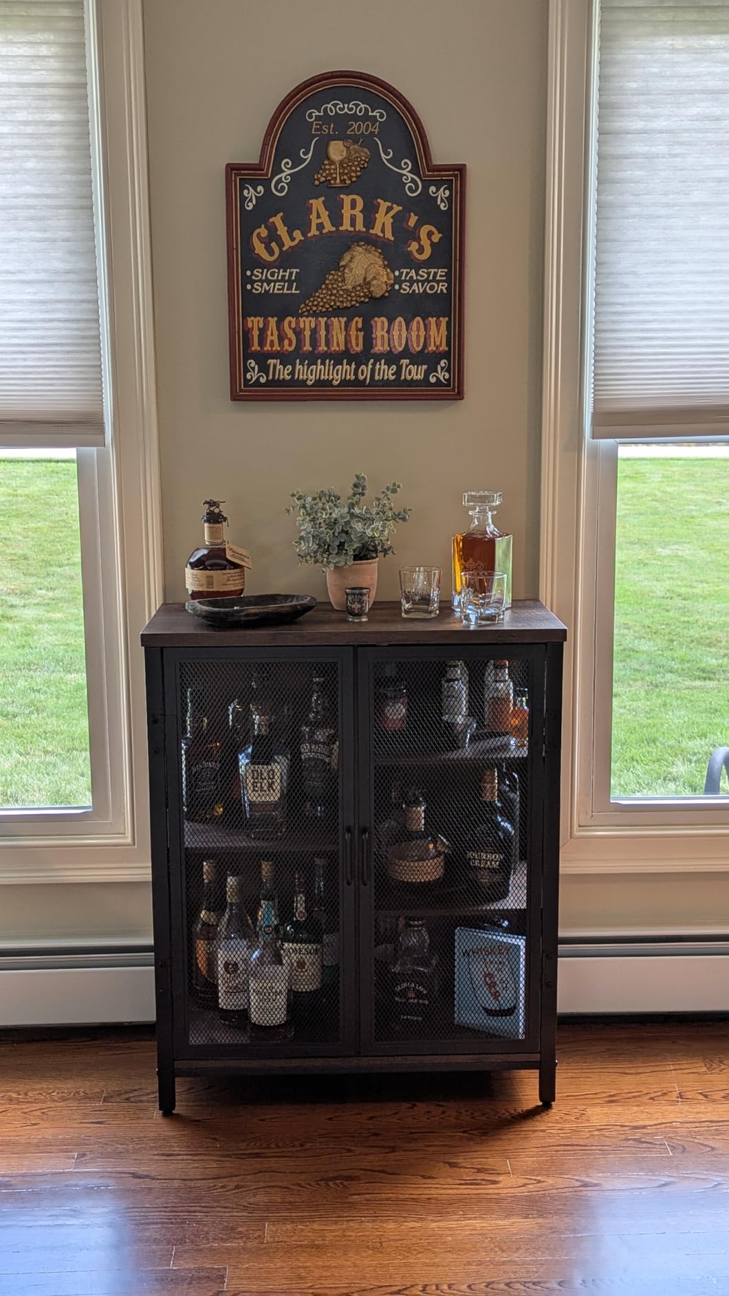 BON AUGURE Small Coffee Bar Cabinet, Liquor Storage, Rustic Oak, 2-Doors customer photo 2