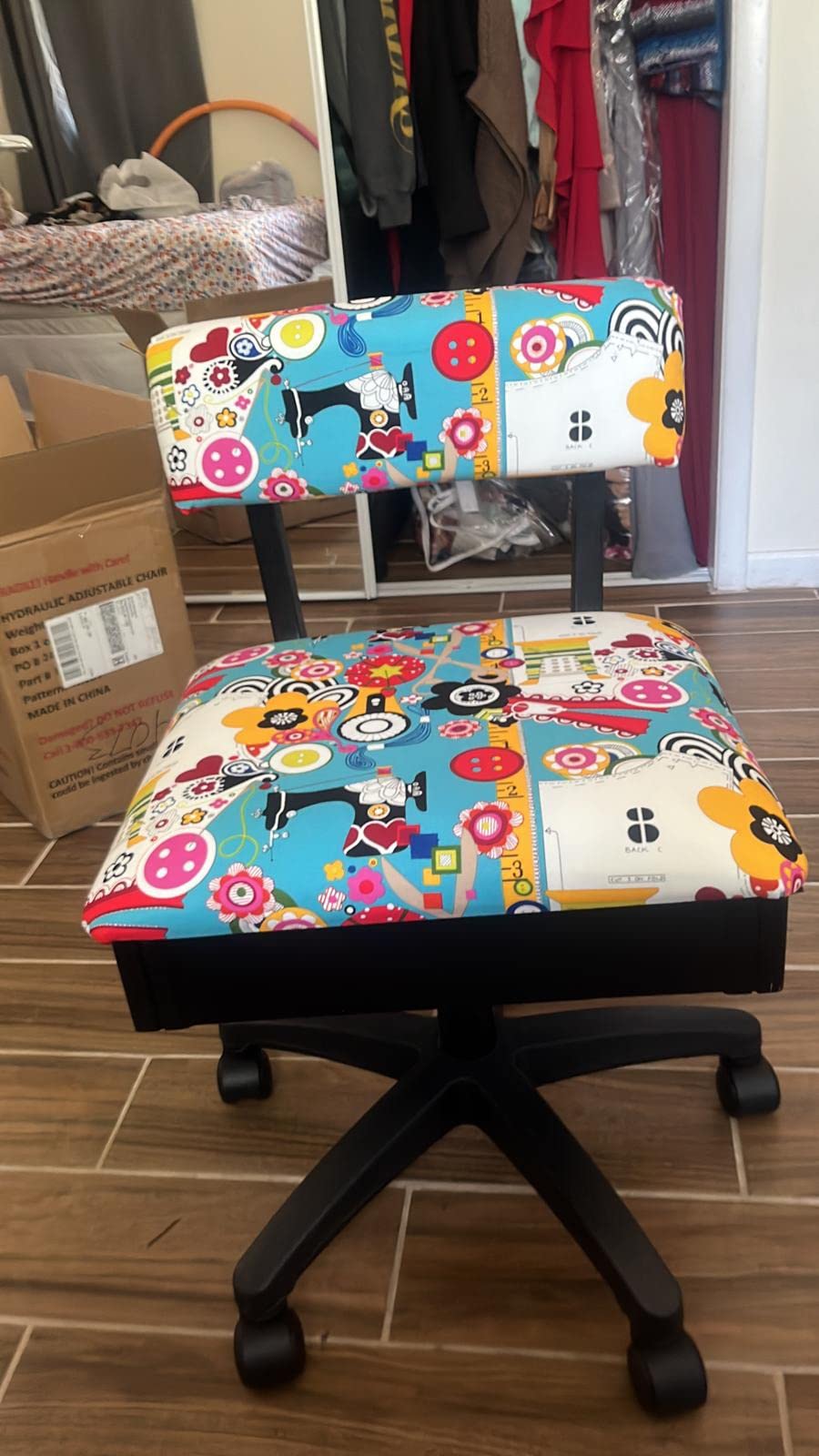 Arrow Sewing HCAT Adjustable Height Hydraulic Sewing and Craft Chair with Under Seat Storage and Printed Fabric, Black Cat Fabric customer photo 2
