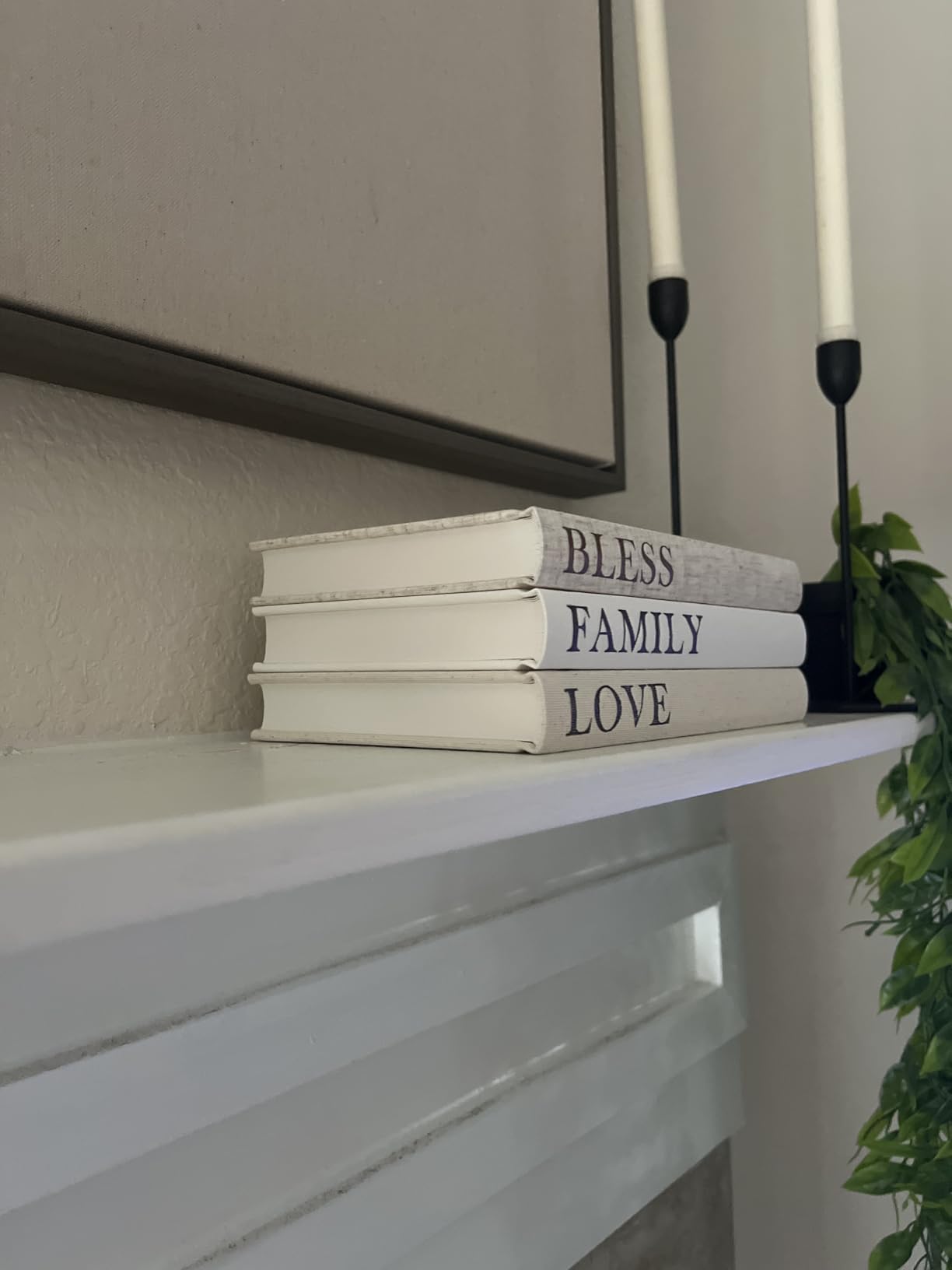Linen Covered Decor Books 3 Pieces, Decorative Books for Home Decor, Coffee Table Books Decor, Stacked Book Decor - Shelf, Entryway, Console Table, Fireplace Mantel Decor (Bless/Family/Love) customer photo 1