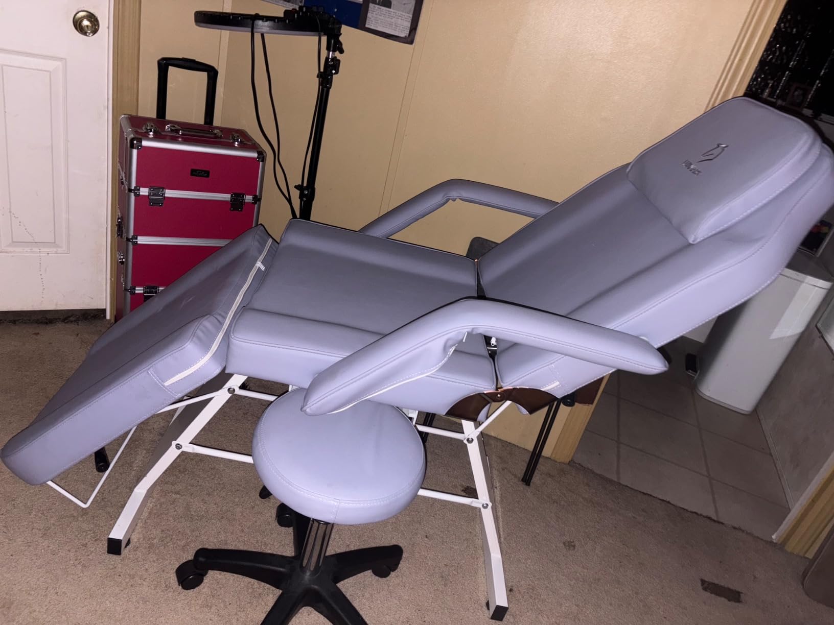 Facial Chair,73″ Tattoo Chair for Client,3-Section Adjustable Massage Table with Stool,Multipurpose Beauty Beds Salon Equipment for Esthetician,Tattooshop,Spa (White) customer photo 2