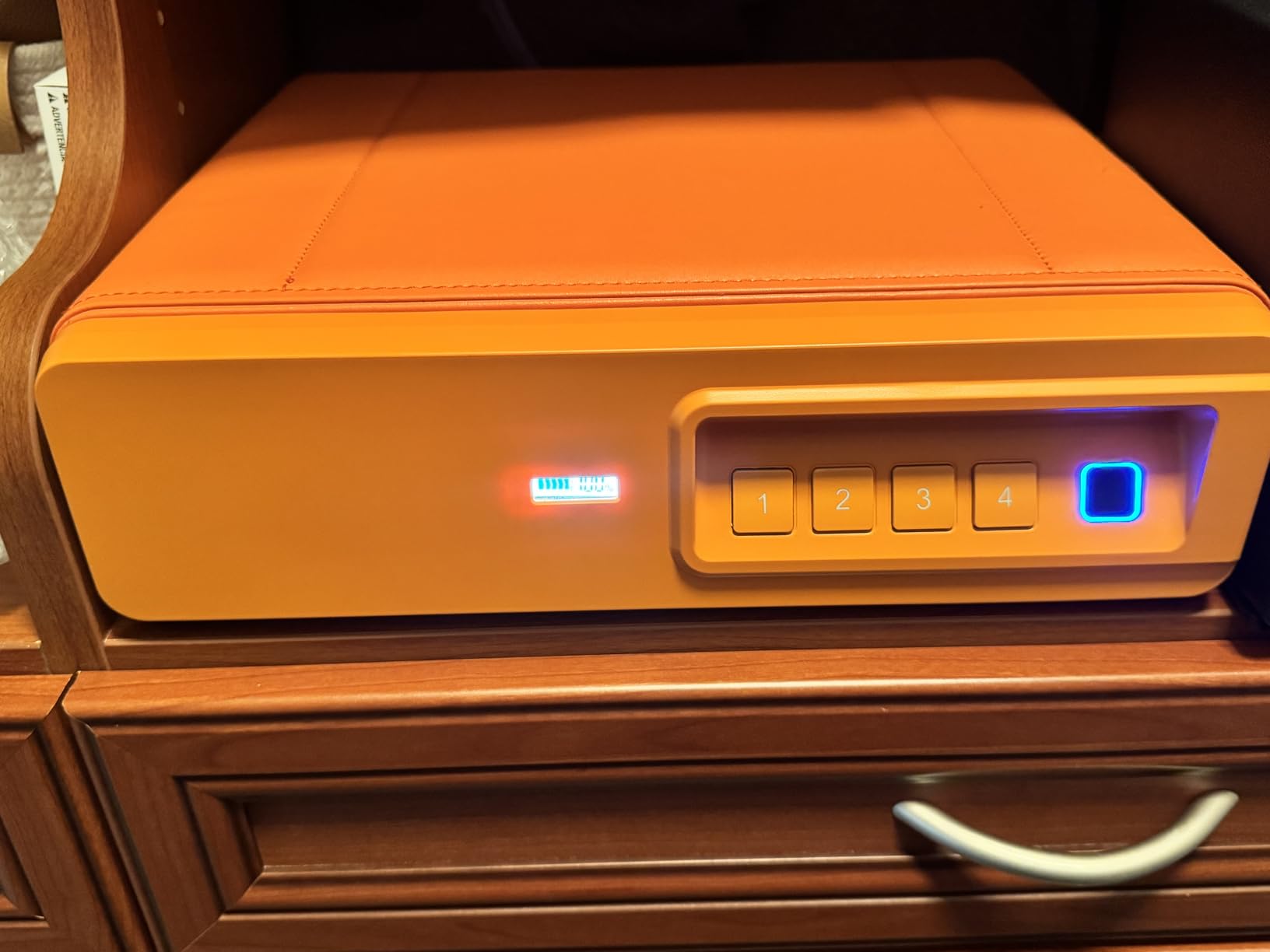 Biometric Fingerprint safe, Slide-Away Handgun Safe for Pistols, Leather Wrapped Jewelry Storage Safe, Drawer Lock for Home and Vehicle- Blue customer photo 2