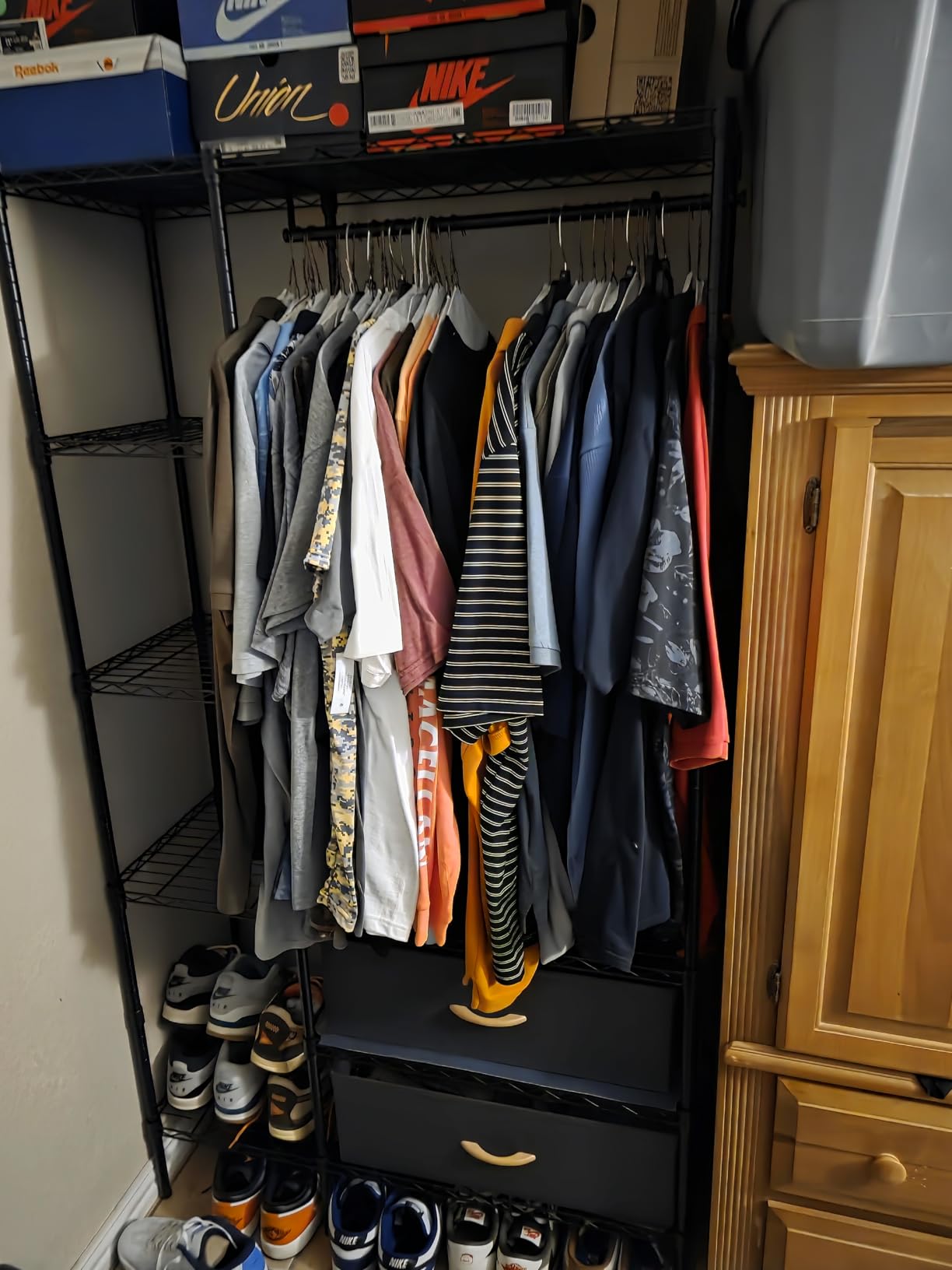 Ulif F3 Heavy Duty Clothes Rack(With Fabric Drawers)Freestanding Clothing Racks for Hanging Clothes,Adjustable Closet Organizer System,Portable Garment Rack 40
