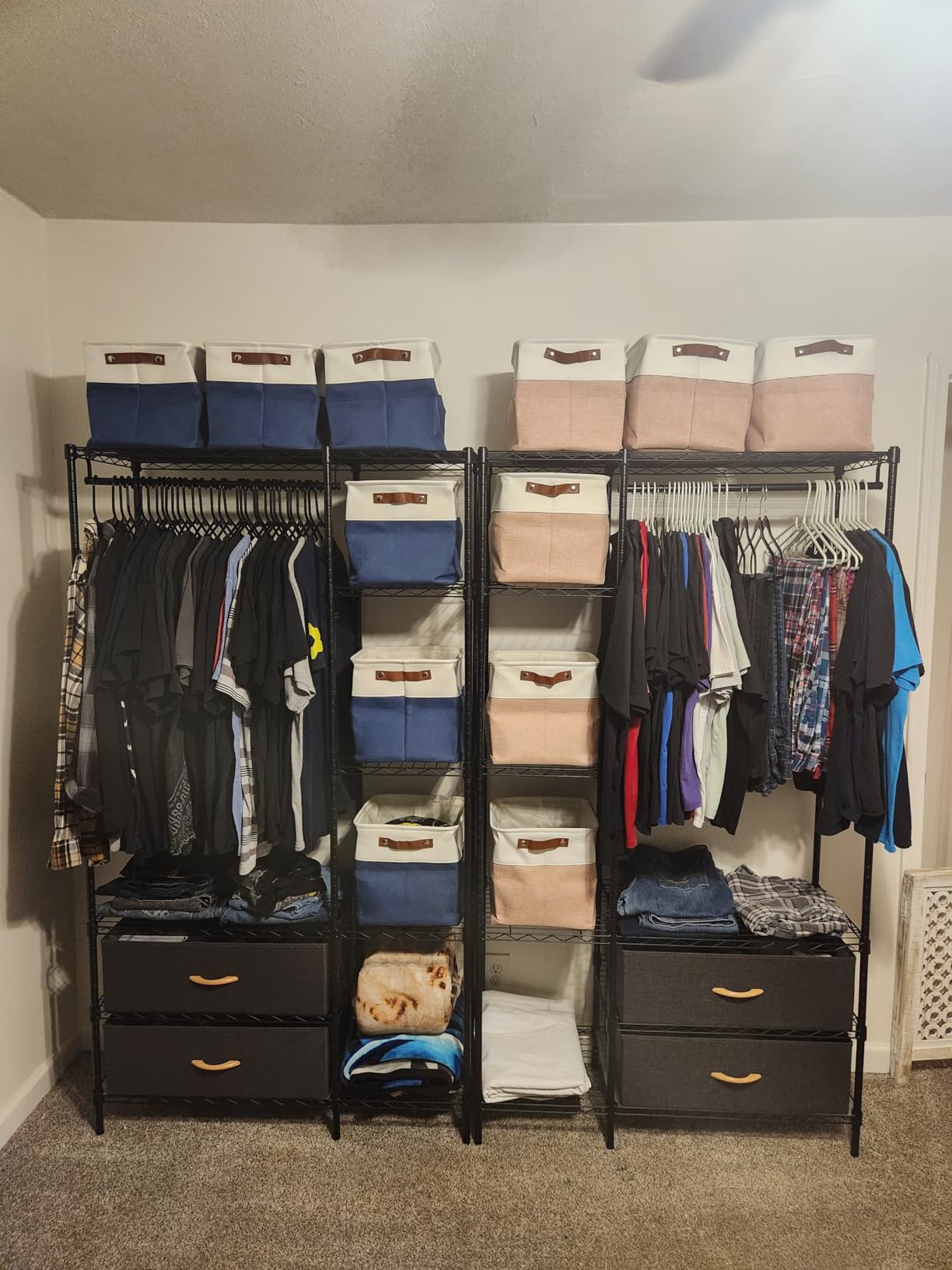 Ulif F3 Heavy Duty Clothes Rack(With Fabric Drawers)Freestanding Clothing Racks for Hanging Clothes,Adjustable Closet Organizer System,Portable Garment Rack 40