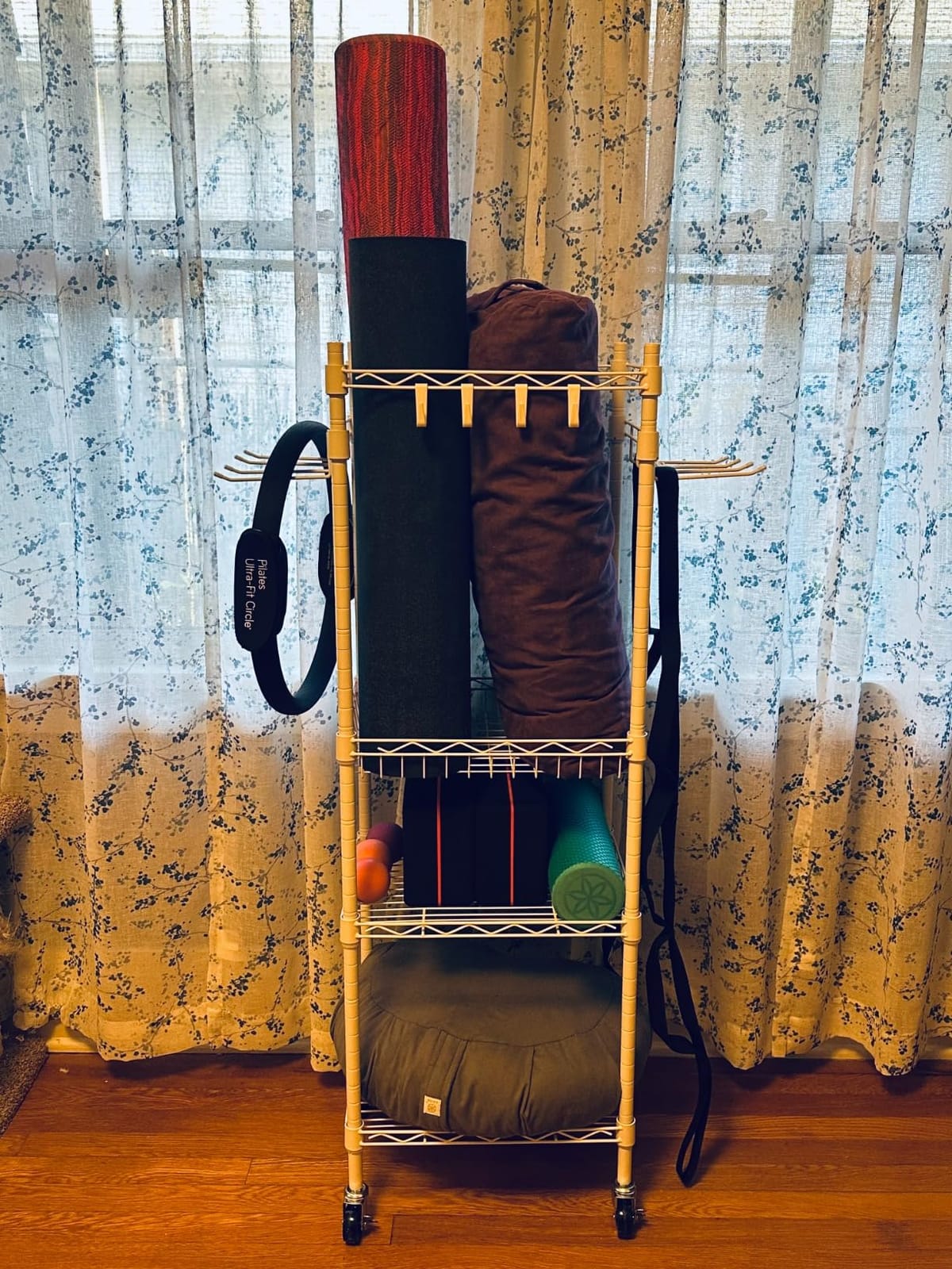 FUTASSI Home Gym Storage, 3 Tiers Workout Equipment Organizer with Wheels for Yoga Mats, Foam Roller, Dumbbells, Kettlebells, and Resistance Bands customer photo 1