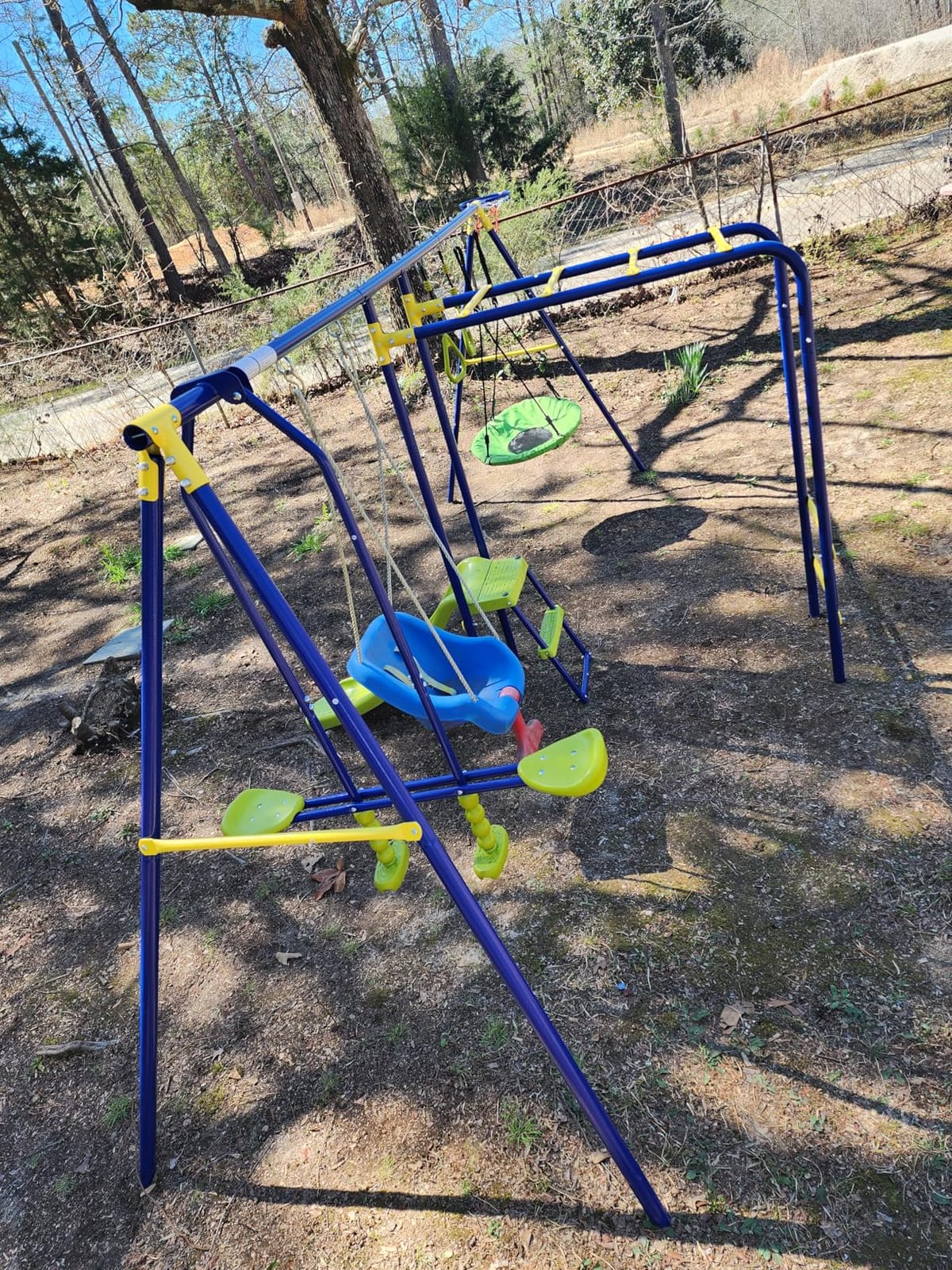 HONEY JOY Swing Set, 660lbs 7-in-1 Heavy Duty Swingset Outdoor for Kids w/A-Frame Metal Swing Stand, 2 Swings, Glider, Gym Rings, Slide, Monkey Bar, Basketball Hoop, Swing Sets for Backyard customer photo 1