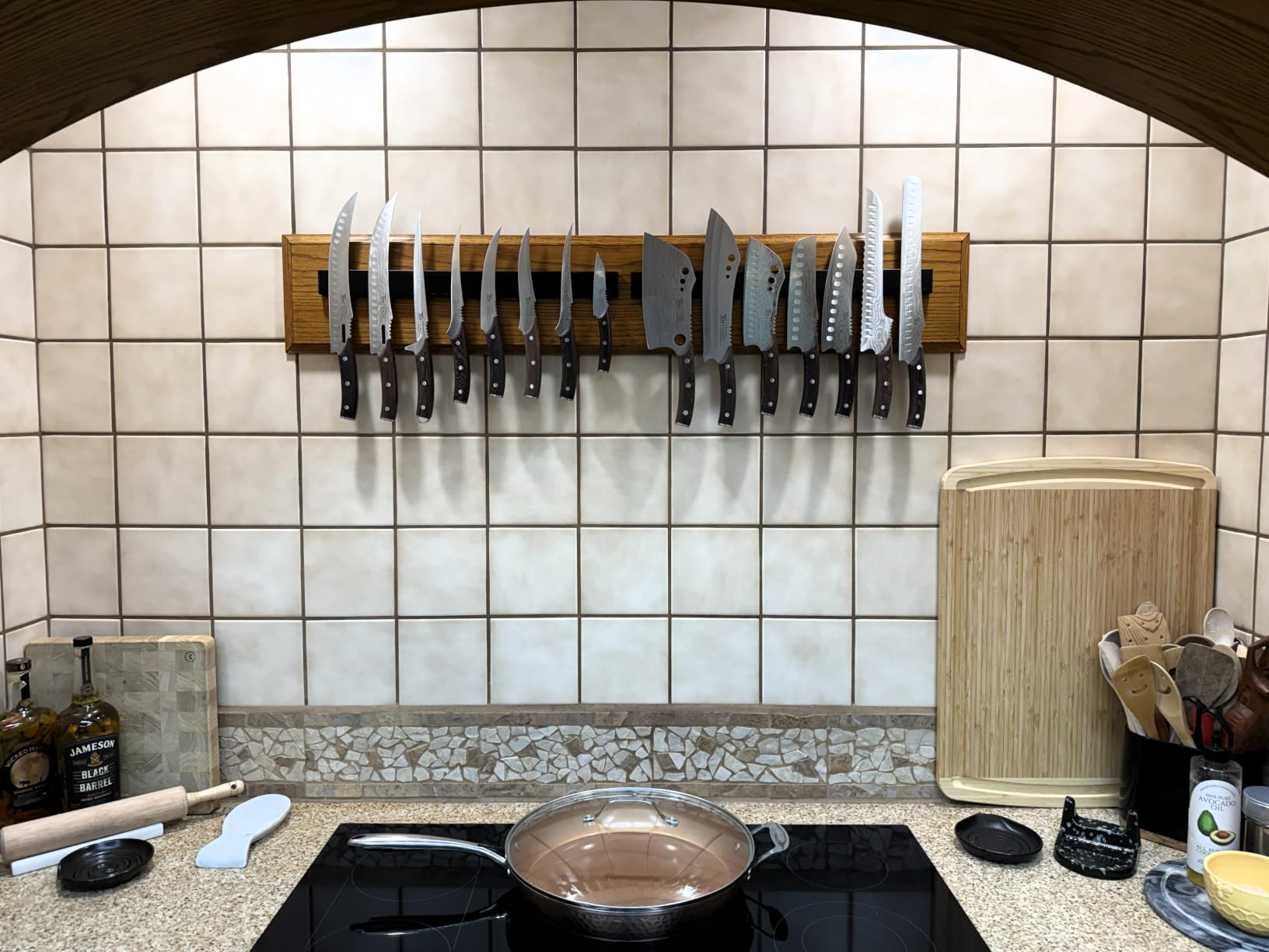 Dmore magnetic knife holder for wall—with 3 hooks, No Drilling, 16 Inch customer photo 1