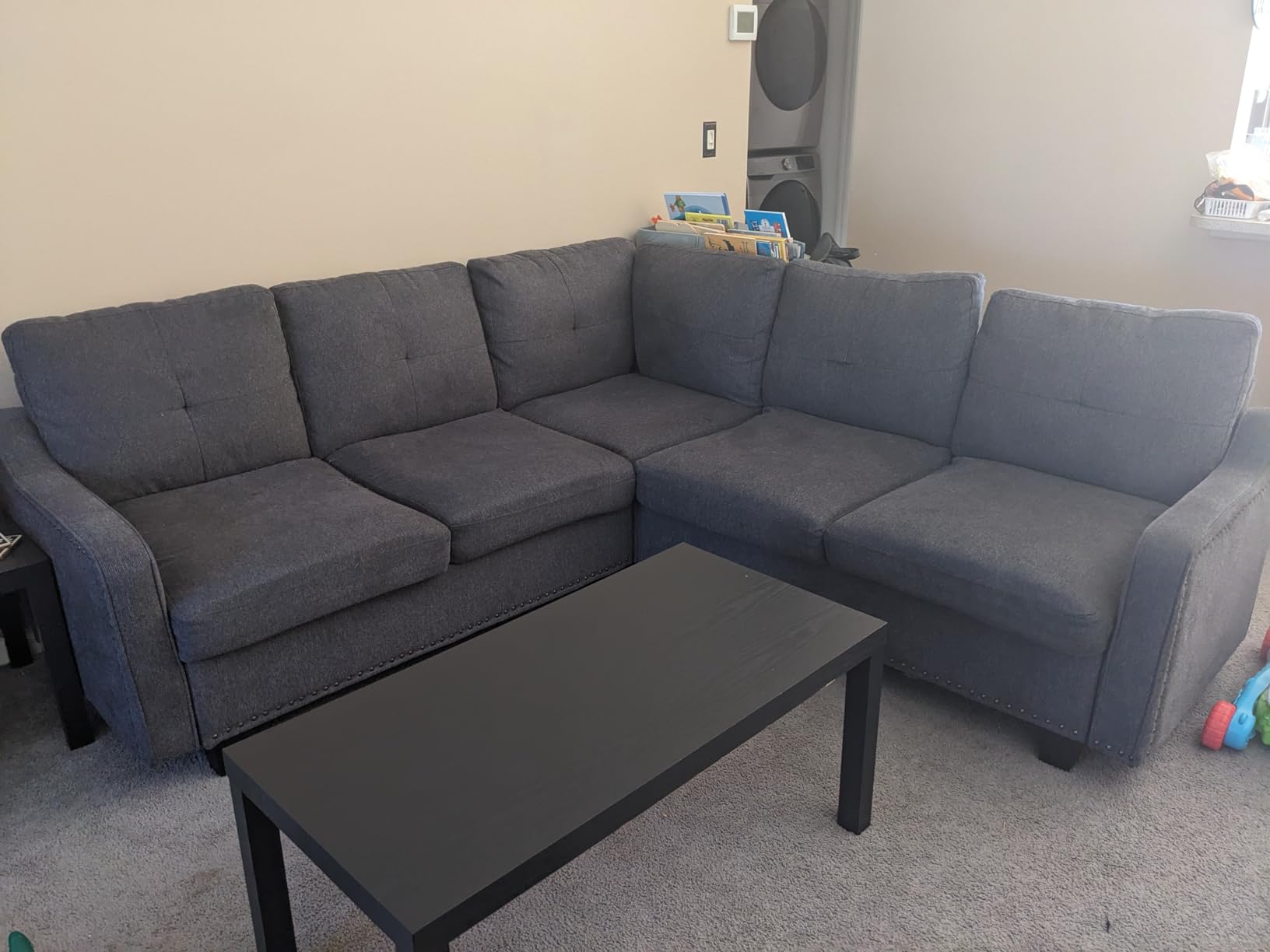 HONBAY Convertible Sectional Sofa L Shaped Couch,Dark Grey customer photo 2