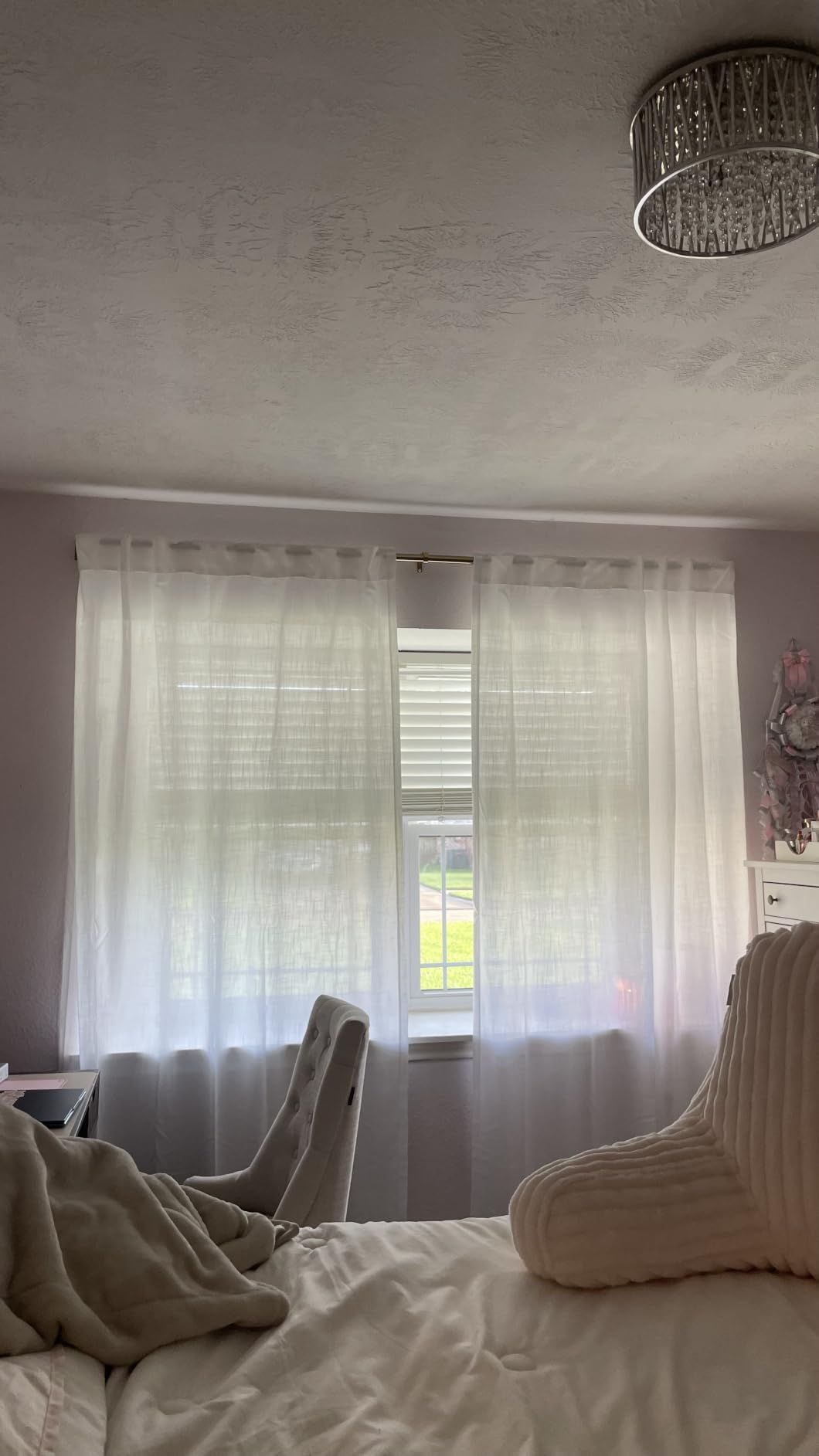 Back Tab Linen Curtains 96 inches Long 2 Panels Set for Living Room Sliding Glass Door Ivory Cream Semi Sheer Curtains Light Filtering Canvas Cloth Linen Drapes 96 inch Floor to Ceiling Length customer photo 2