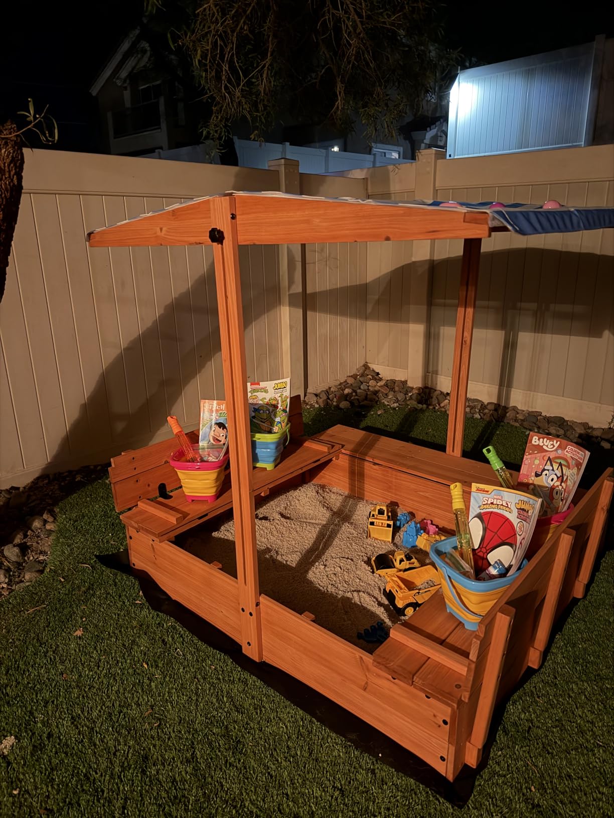 Agitree Wooden Sandbox with Lid and Canopy for Kids Ages 3-8, 47