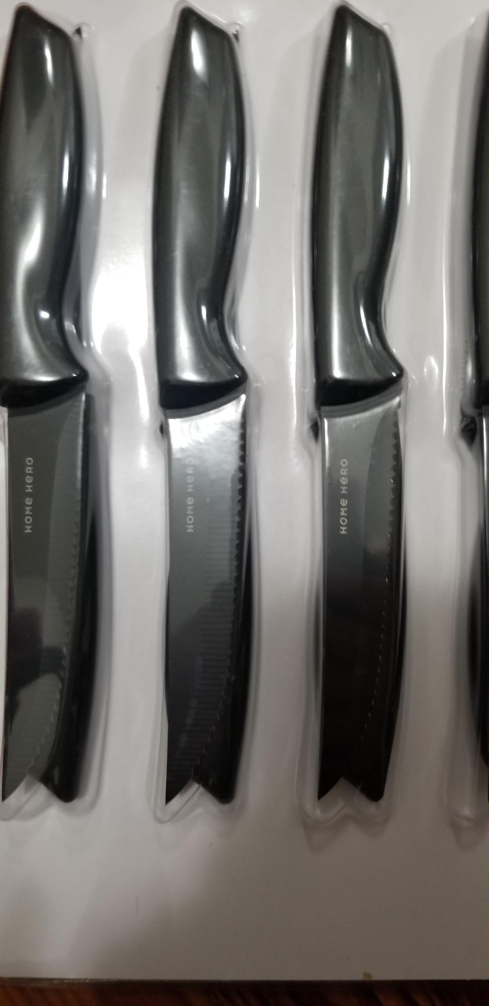 Home Hero Steak Knife Set - Nonstick Serrated Steak Knives - Stainless-Steel Kitchen Knife Set - Ergonomic TPR Handles for Precision Meat Carver - 6-Pc Set, Black customer photo 2