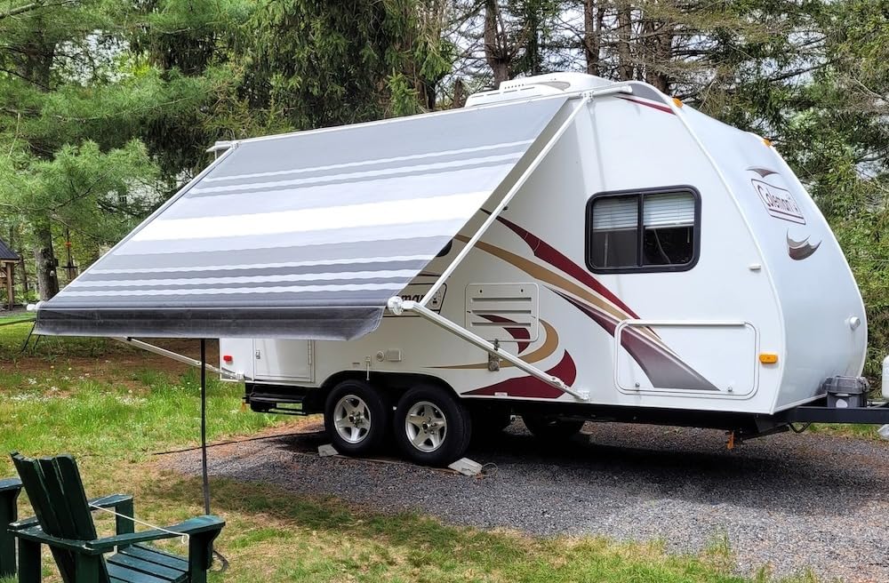 YESCAMP Manual RV Awning Complete Kit Retractable Camper Awning for RV or Trailers RV Roll Out Awning for Camper or 5th Wheel,Travel Trailers,Toy Haulers,Motohome(16Ft,White Frame,Grey Fade) customer photo 1