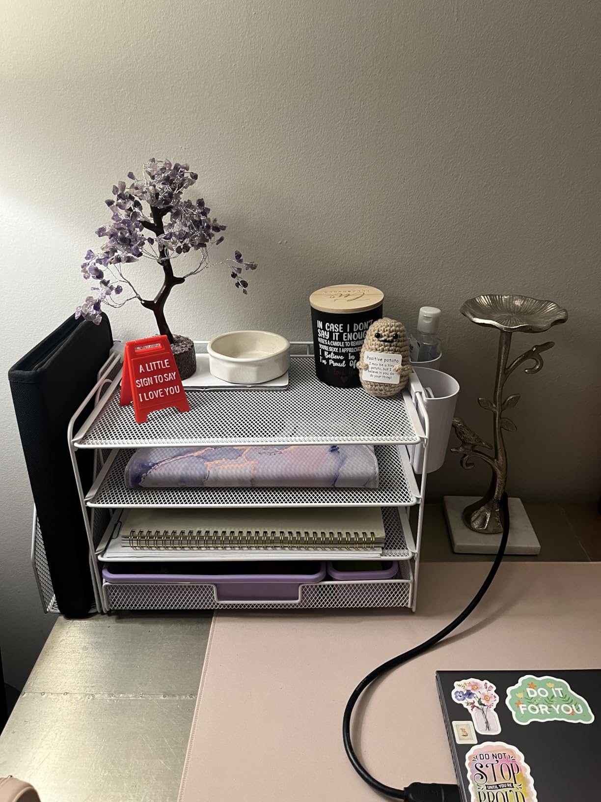 OPNICE Desk Organizer, 4-Tier Desktop File Organizer with Drawer and Pen Holders, Office Desk Accessories, File Sorters, Workspace Organizers for Office Supplies(Black) customer photo 1