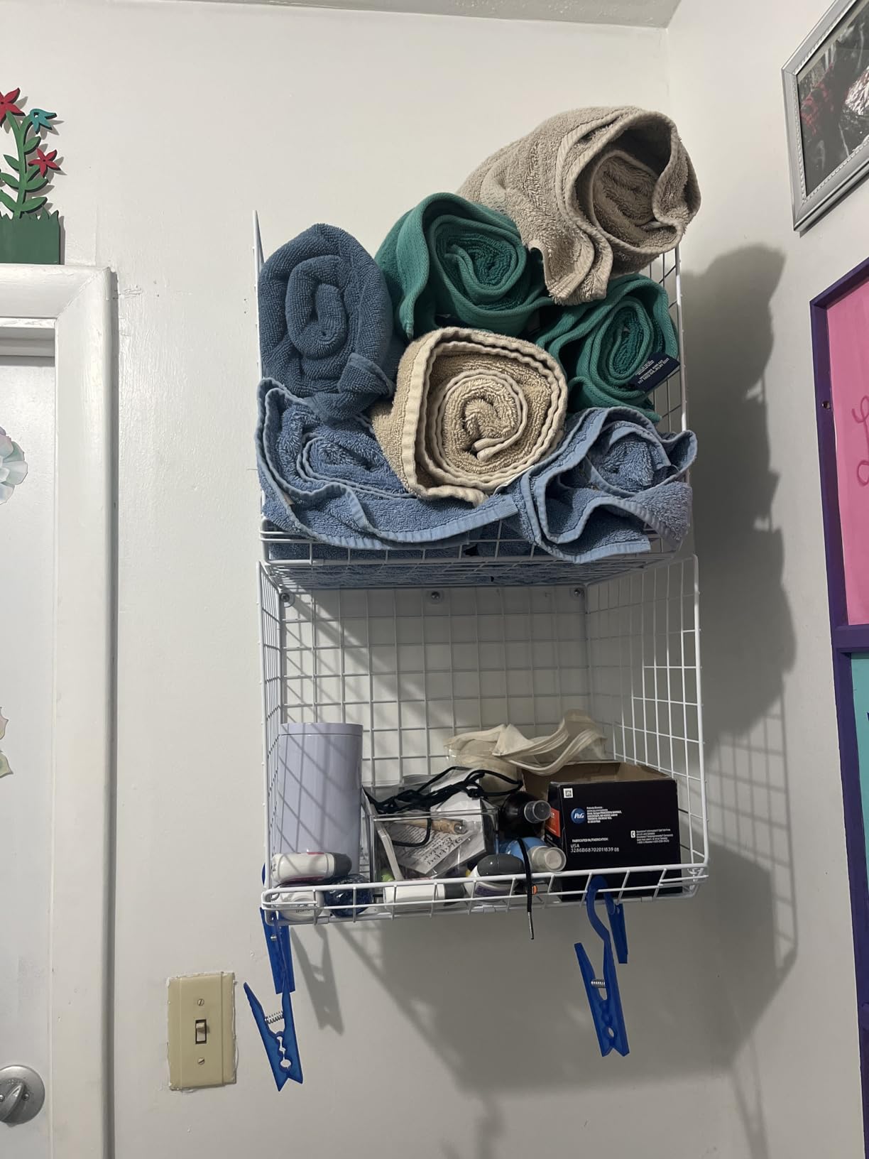 3IngSeagulls 2 Pack Laundry Room Shelves, Wire Baskets with 8 Hooks, Over Washer and Dryer Shelf, Wall Mounted Storage and Clothes Drying Rack, Black customer photo 1