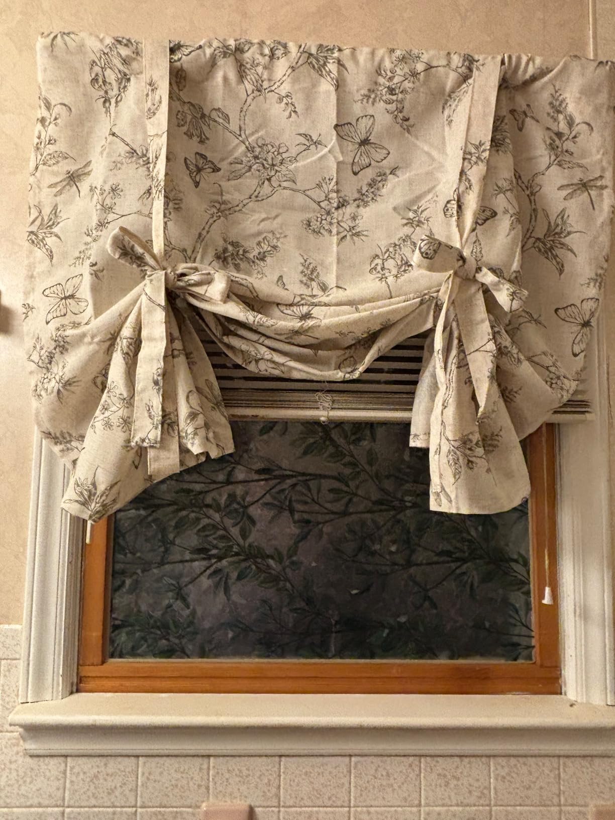 JINCHAN Tie Up Valance Curtain Floral for Windows 45 Inch 1 Panel Black customer photo 1