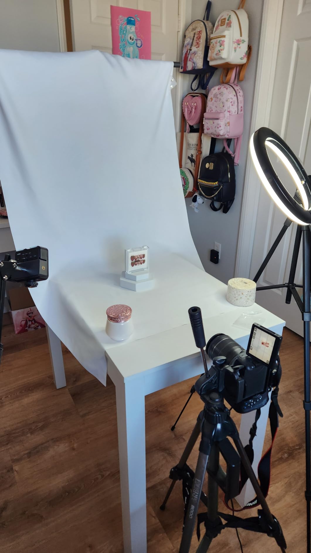 White Backdrop with Stand for Photoshoot, 5X6.5ft White Photo Backdrop with T Shape Background Backdrop Stand for Photography, Portable Photo Backdrop Curtain Stand Kit w Carrying Bag 5 Spring Clamps customer photo 2