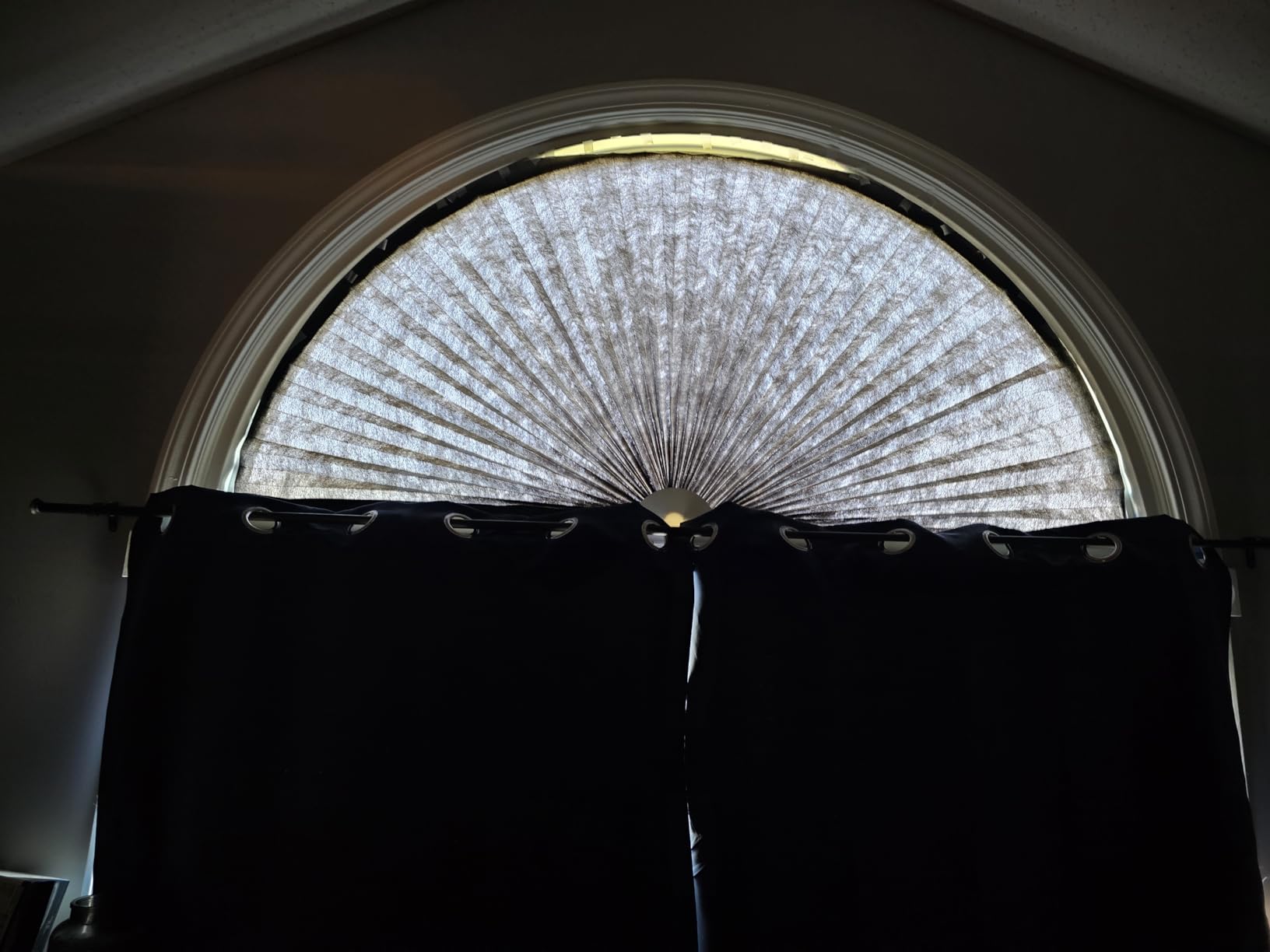 Fainne 2 Pcs Half Moon Window Shade Half Circle Arch Window Blackout, Light Filtering Pleated Fabric Shade No Drill Easy Install Light Blocking Blinds, 36 x 72 Inch (White) customer photo 2