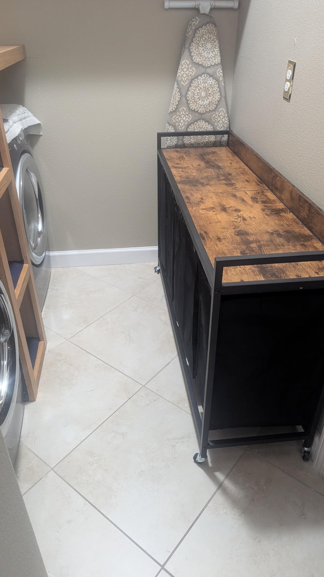 Herture Laundry Hampers with Shelf, Laundry Basket 3 Section, Laundry Sorter with Pull-Out Removable Large 3 Color Bags and Movable Wheels, Metal Frame, 3 x 15.87 Gallons (60L), Rustic Brown PF04XLN customer photo 2