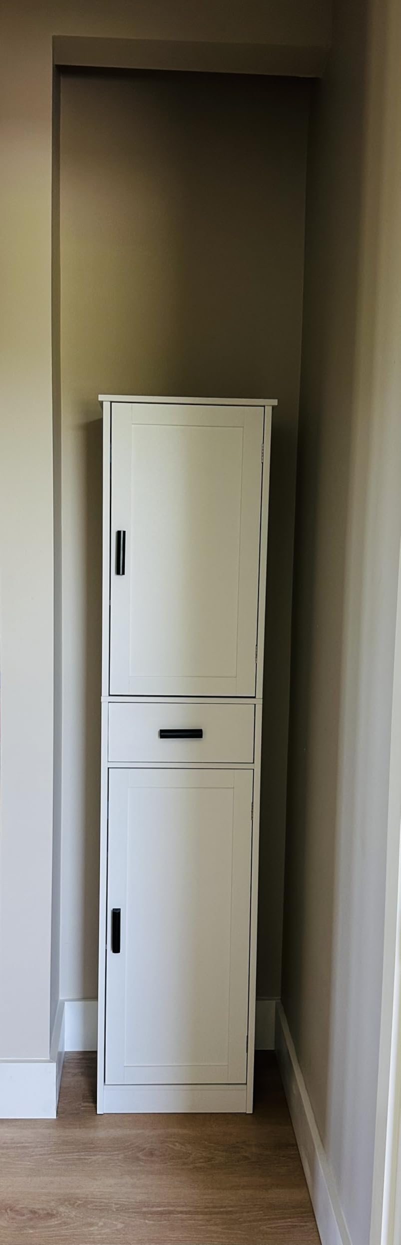 usikey 67'' Tall Bathroom Cabinet, Storage Cabinet with 4 Shelves & 2 Doors, Narrow Storage Cabinets for Bathroom, Living Room, Home Office, White customer photo 2