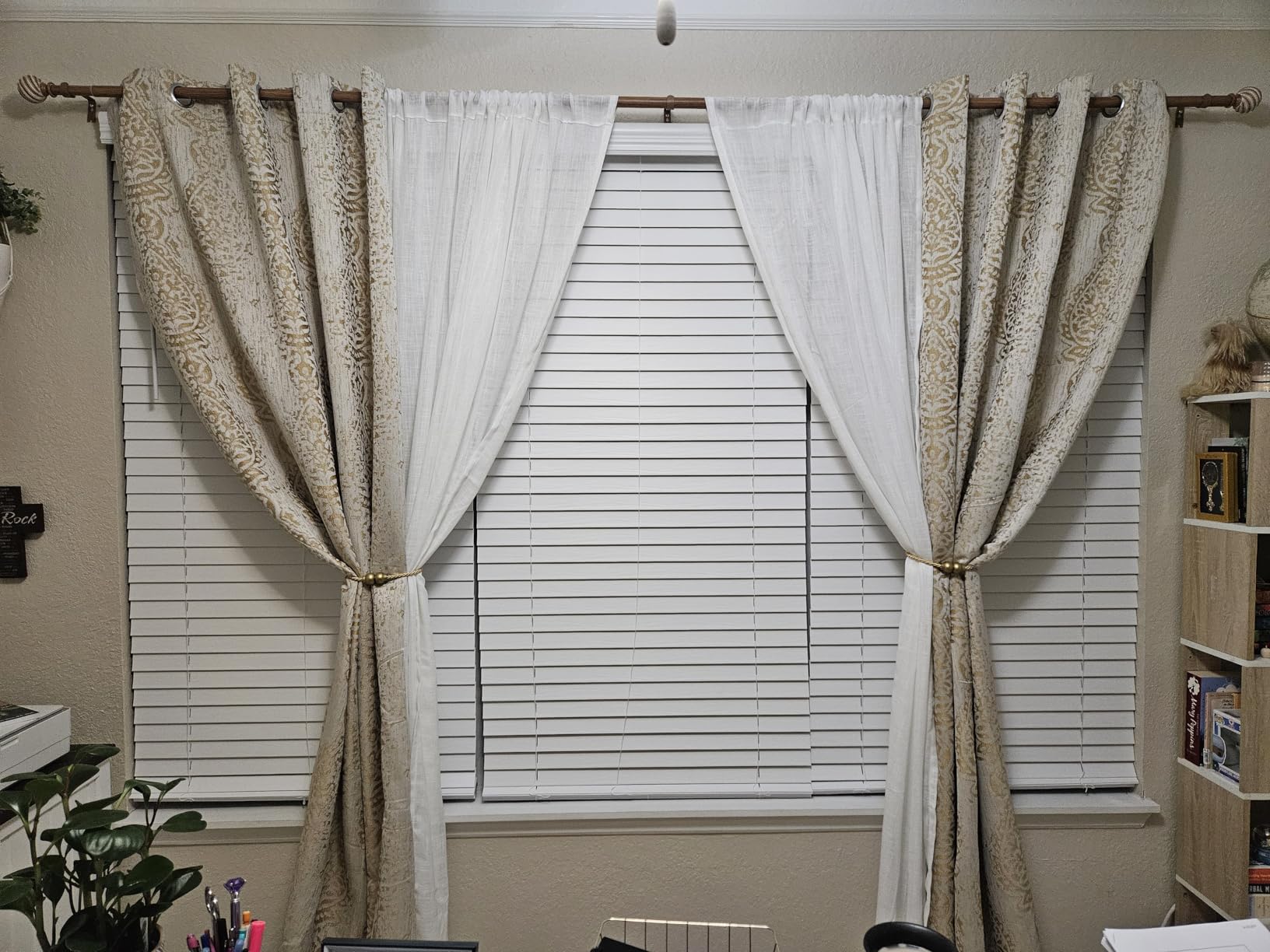 Mrs.Naturall Taupe Pattern Curtains 63 Inch Length 2 Panel Set for Living Room, Semi Blackout Short Drapes for Bedroom, Jacquard Printed 50% Black Out Bay Window Curtains, 52x63 Inch Long customer photo 1