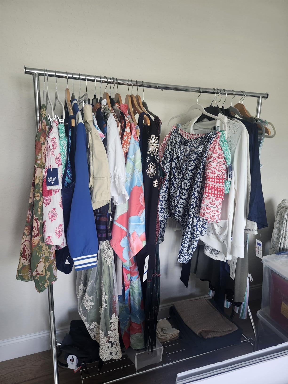 HYSEYY Heavy Duty Clothes Rack Load 450 LBS, Metal Garment Rack, Standing Rolling Clothing Rack for Hanging Clothes with Sturdy Wheels & Shelves, Portable Closet Wardrobe Rack,Sliver customer photo 1