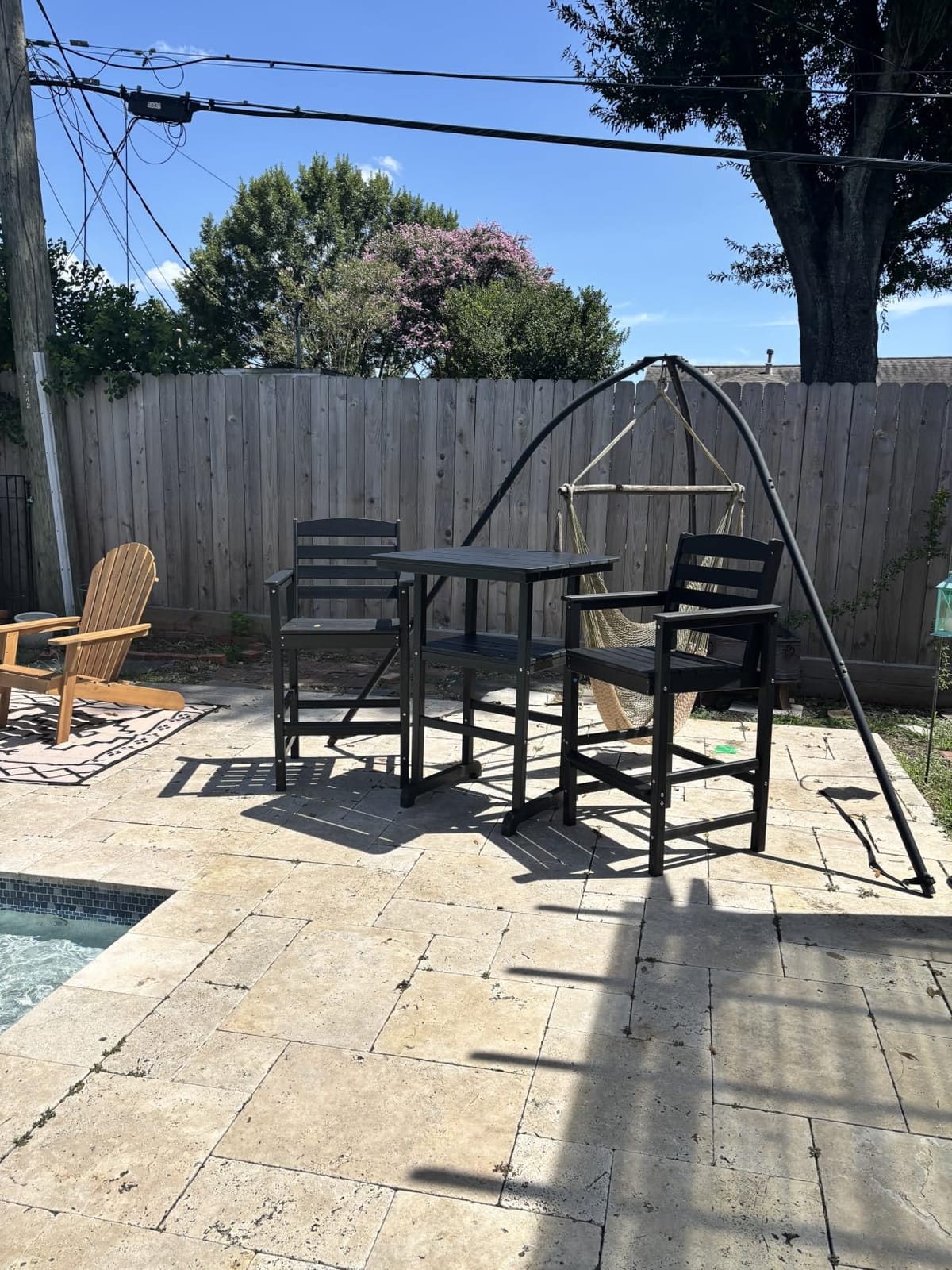 SERWALL 3 Pcs HDPE Bar Height Adirondack Chairs and Bar Table Set, Blue customer photo 1