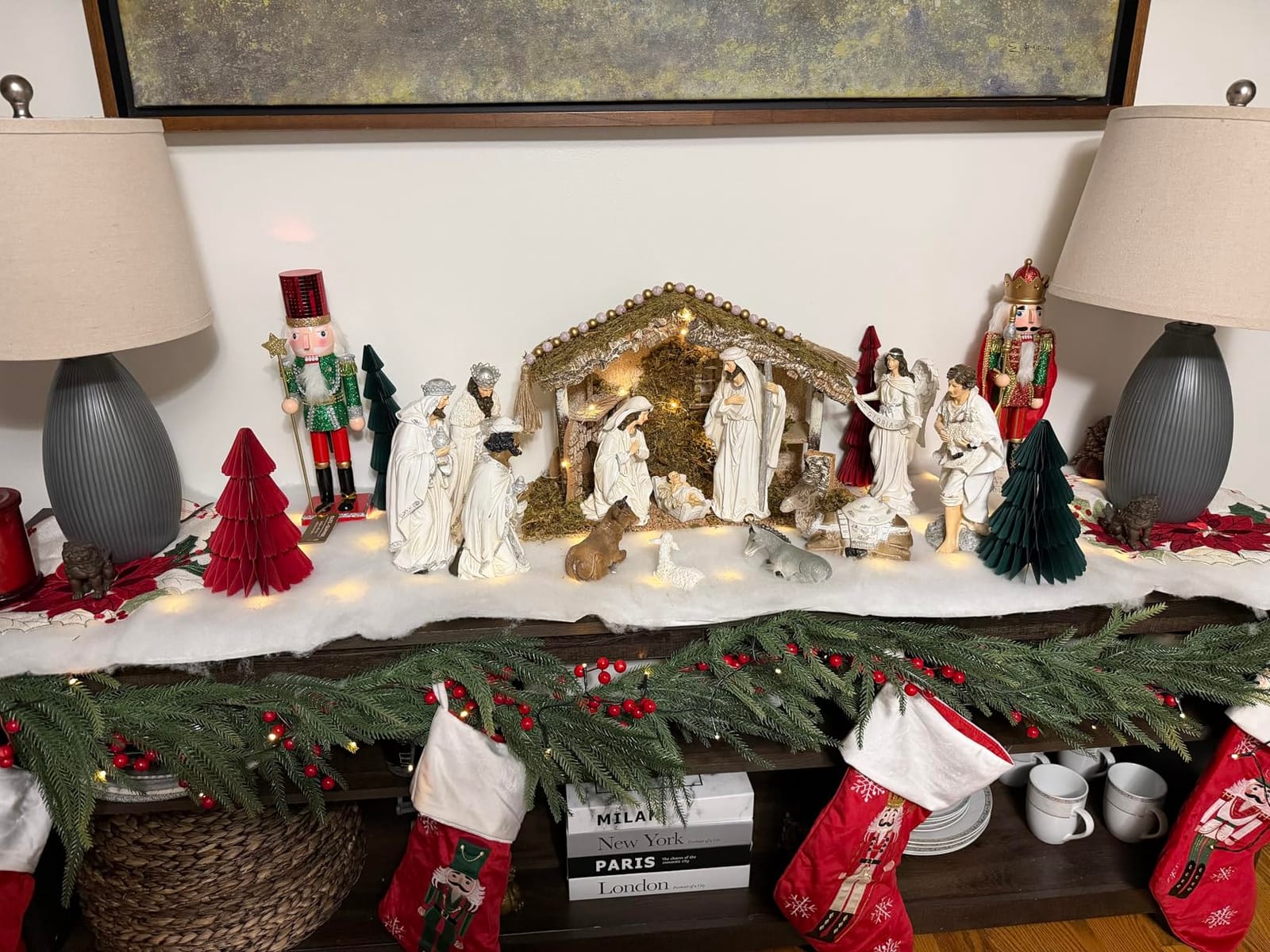 Glitzhome 12Pcs Nativity Figurines Sets for Christmas Indoor, Deluxe Blue Resin Christian Nativity Set Xmas Nativity Scene Tabletop Ornaments Miniatures Statue Nativity Figures Collectible 10