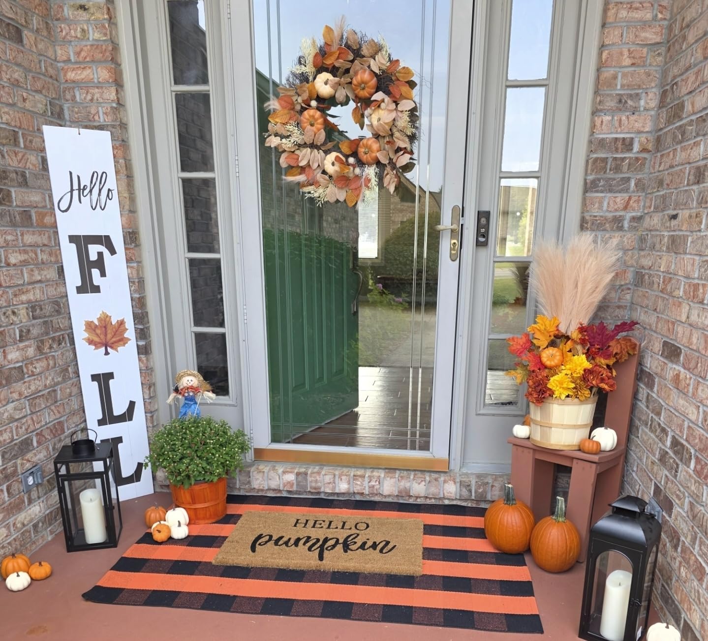 Fall Decor Door Mat Combo Set, 100% Coco Coir Welcome Mat + 28 x 43 Inches Orange and Black Plaid Rug- Fall Thanksgiving Front Porch Entryway Floor Doormat, Indoor Outdoor Autumn Mats Hello Pumpkin customer photo 1