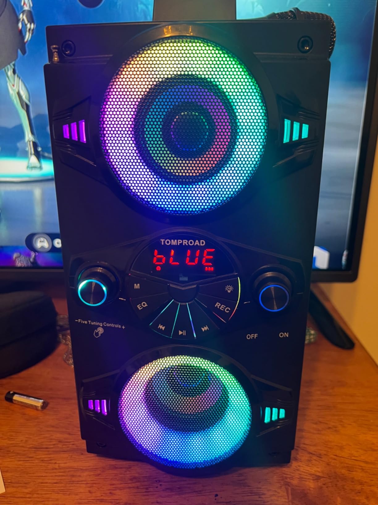 Bluetooth Speakers, 60W Portable Wireless Loud Outdoor Home Party Bluetooth Speaker with Subwoofer, FM Radio, LED Colorful Lights, Microphone, Remote and Big Powerful Stereo Deep Bass Sound Boombox customer photo 1