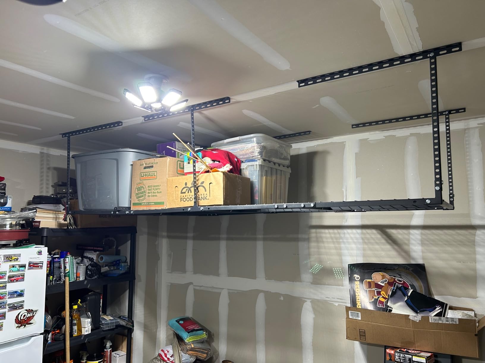 Soywey 3 x 8FT Overhead Garage Storage Rack, Adjustable Ceiling Storage Racks, Garage Shelving Heavy Duty Storage Organizer System,Load 600LBS Weight(Black) customer photo 1