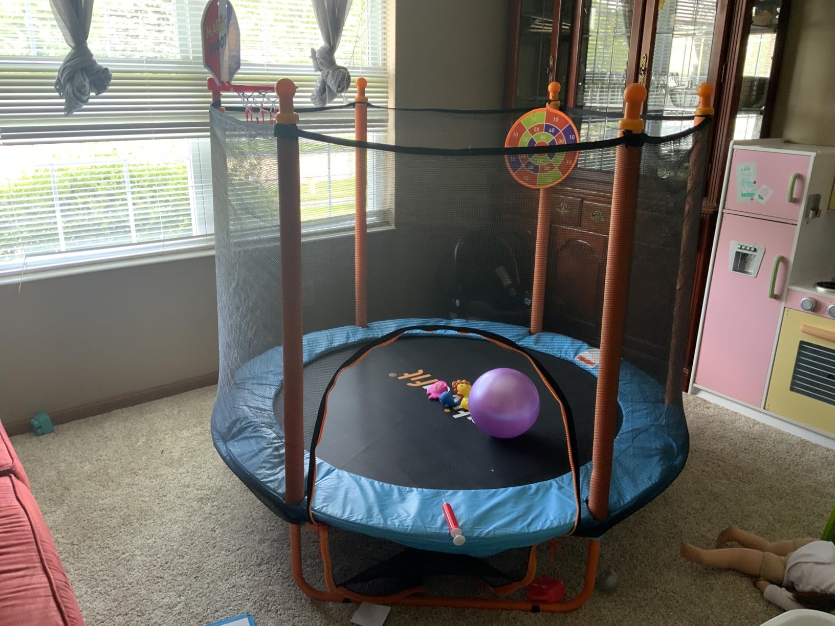 Ativafit 60'' Rebounder Trampoline Indoor Outdoor for Kids Ages 1-8, 5 FT Recreational Toddler Trampoline with Safety Enclosure Net Gifts with Basketball Hoop Dartboard Ocean Bal customer photo 1