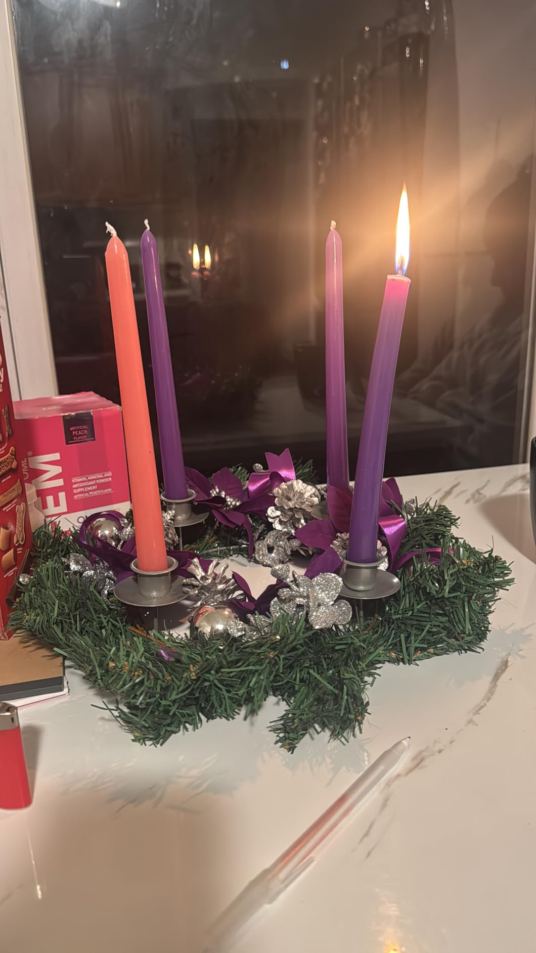 Prelit Christmas Wreath for Front Door Outside,22 inch Be Merry Wreath with red Black Buffalo Plaid Bow,Lighted Farmhouse Christmas decoration-30 LED Light/Timer,Winter Door Wreath, Porch Decor customer photo 2