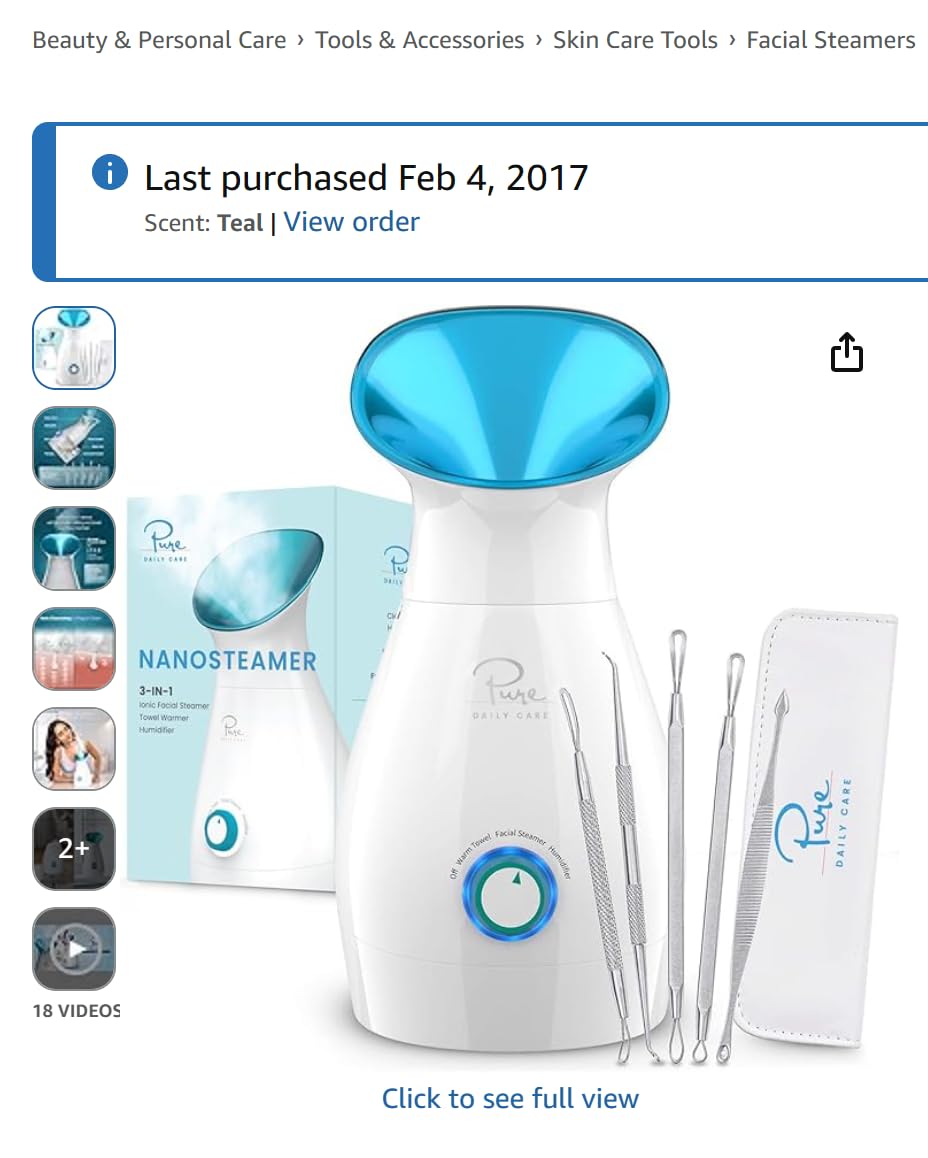 Pure Daily Care NanoSteamer Large 3-in-1 Nano Ionic Facial Steamer with Precise Temp Control - Humidifier - Unclogs Pores - Blackheads - Spa Quality - Bonus 5 Piece Stainless Steel Skin Kit (Silver) customer photo 1